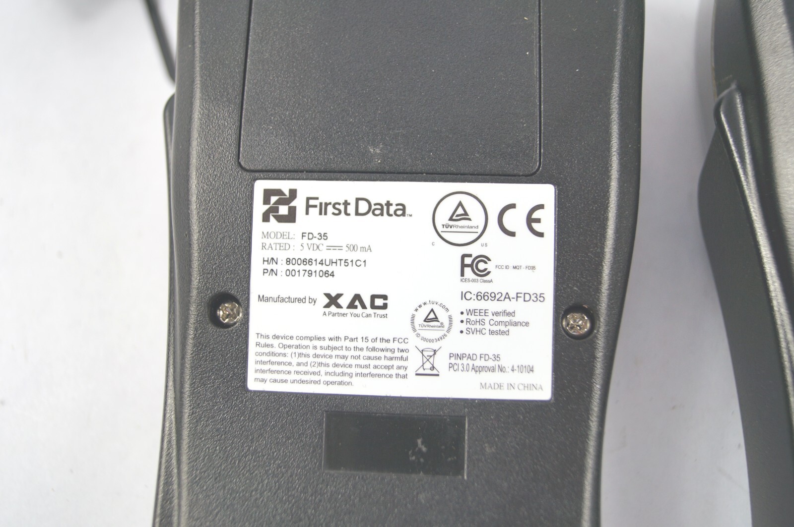 LOT (4) First Data FD-35 Credit Card Reader PinPad 001791064 with USB Cable D122