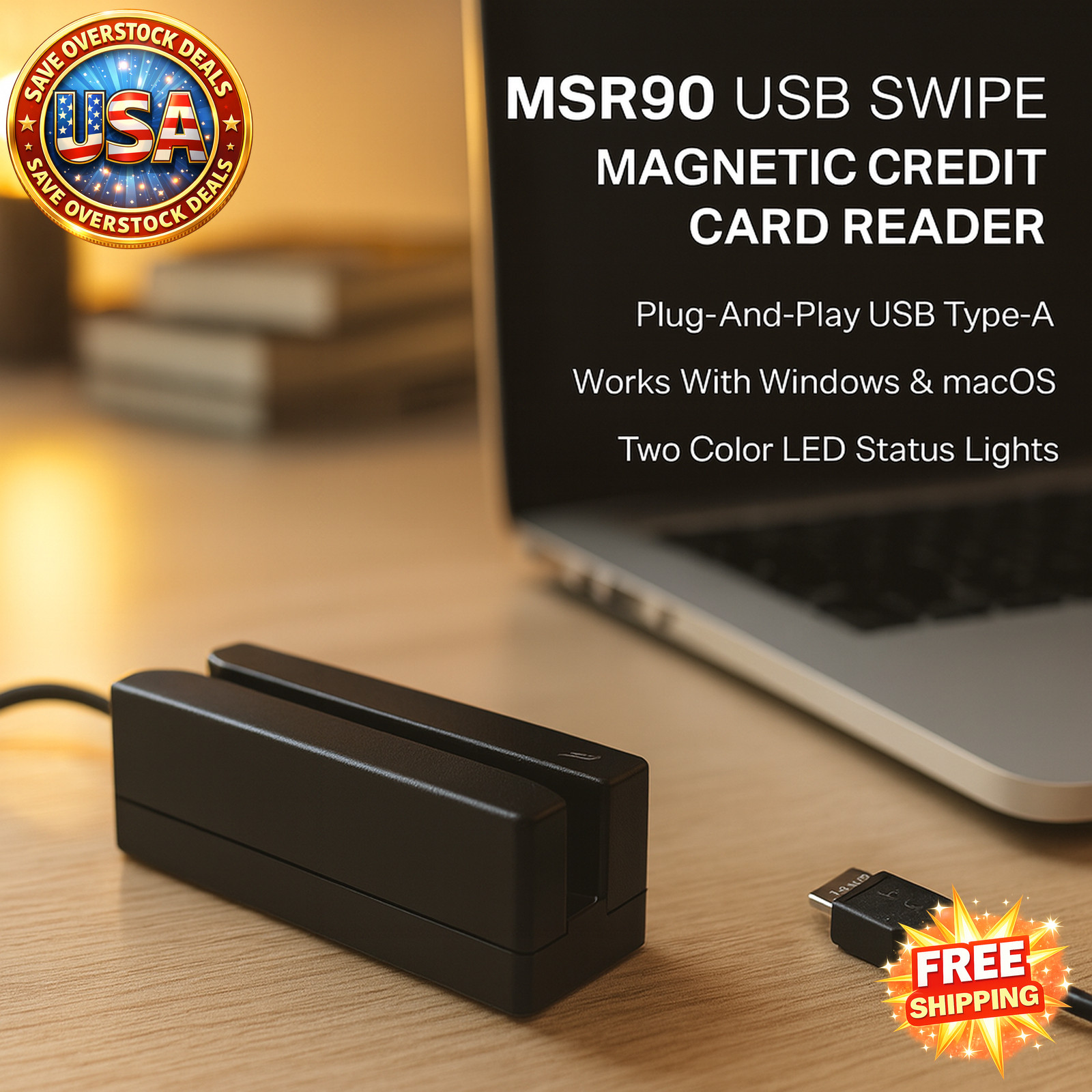USB Magnetic Card Reader MSR90 3 Tracks Plug & Play for POS & ID Verification