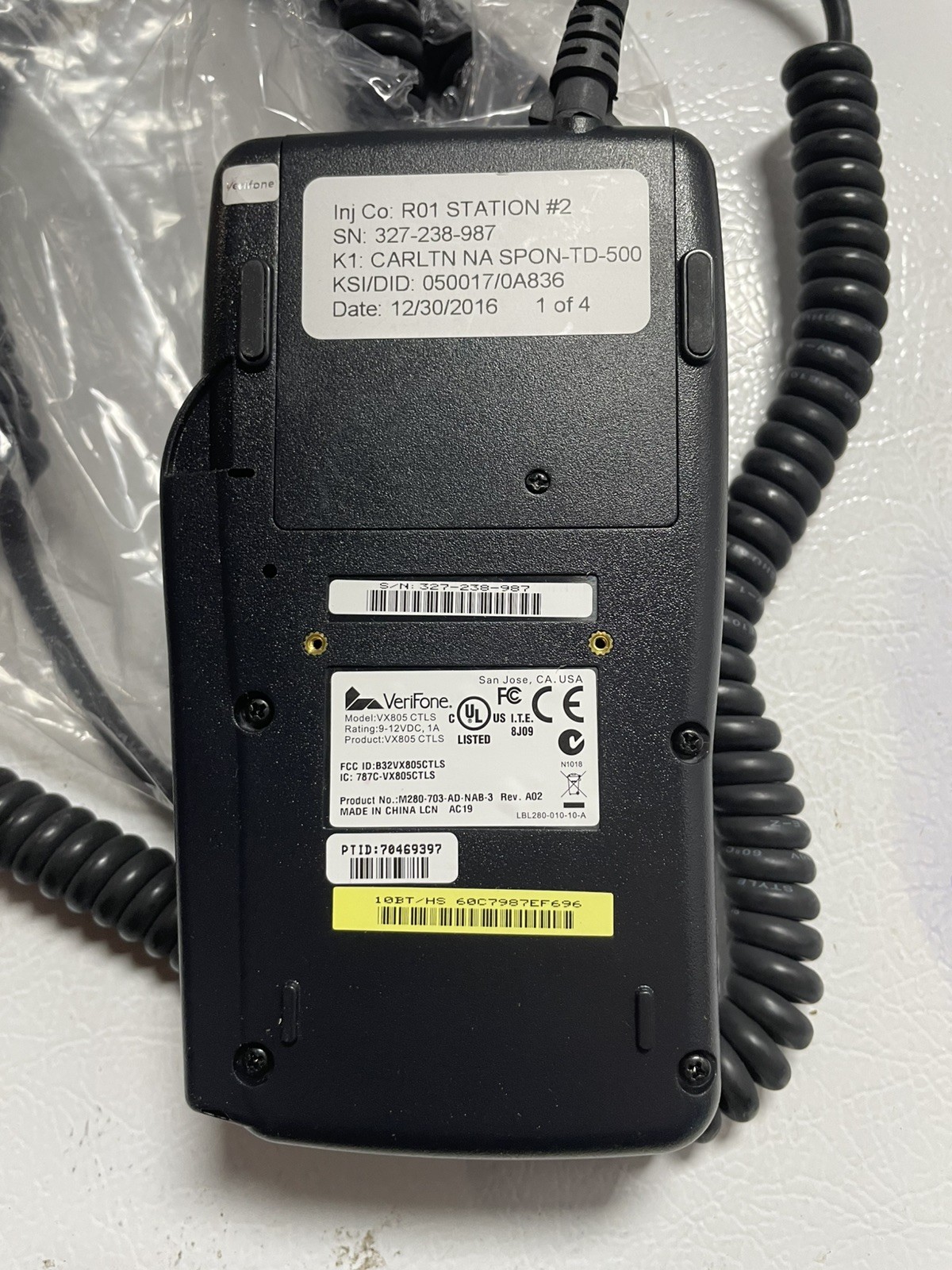 VeriFone VX805 CTLS Pin Pad Tamper Chip/Card Reader W/ Power Cord. For parts.