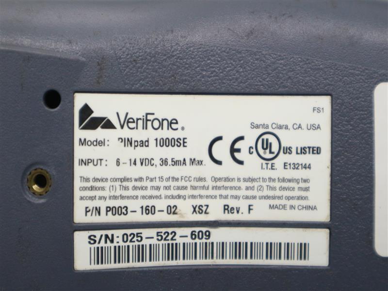 VeriFone 1000SE P/N: P003-160-02 P00316002 XSZ Rev. F PINPad 6-14 VDC AS IS