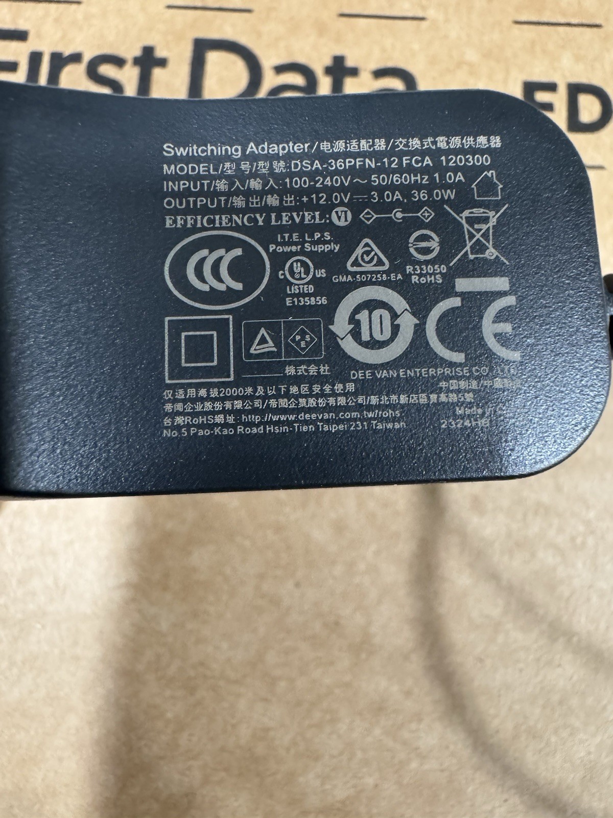 First Data FD150 Power Adapter DSA-36PFN-12 FCA 120300 Wired