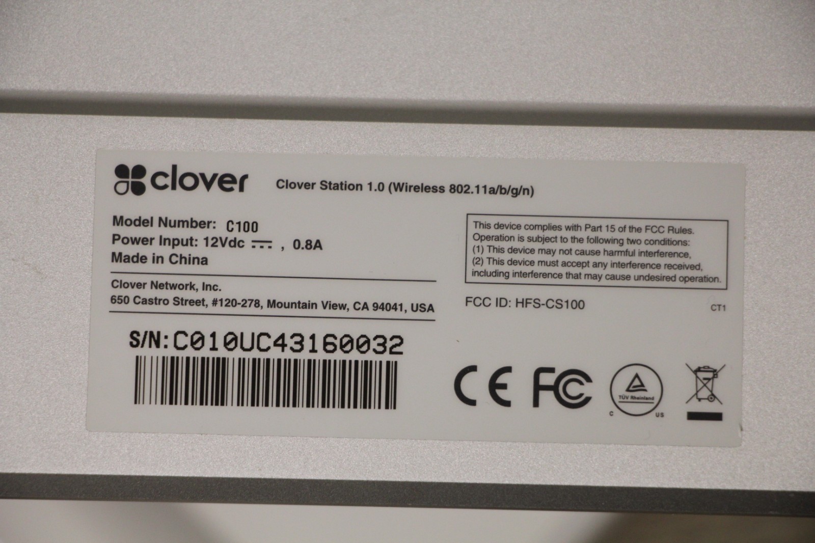 Clover Station 1.0 C100 POS System SCREEN MONITOR ONLY FOR PARTS/REPAIR