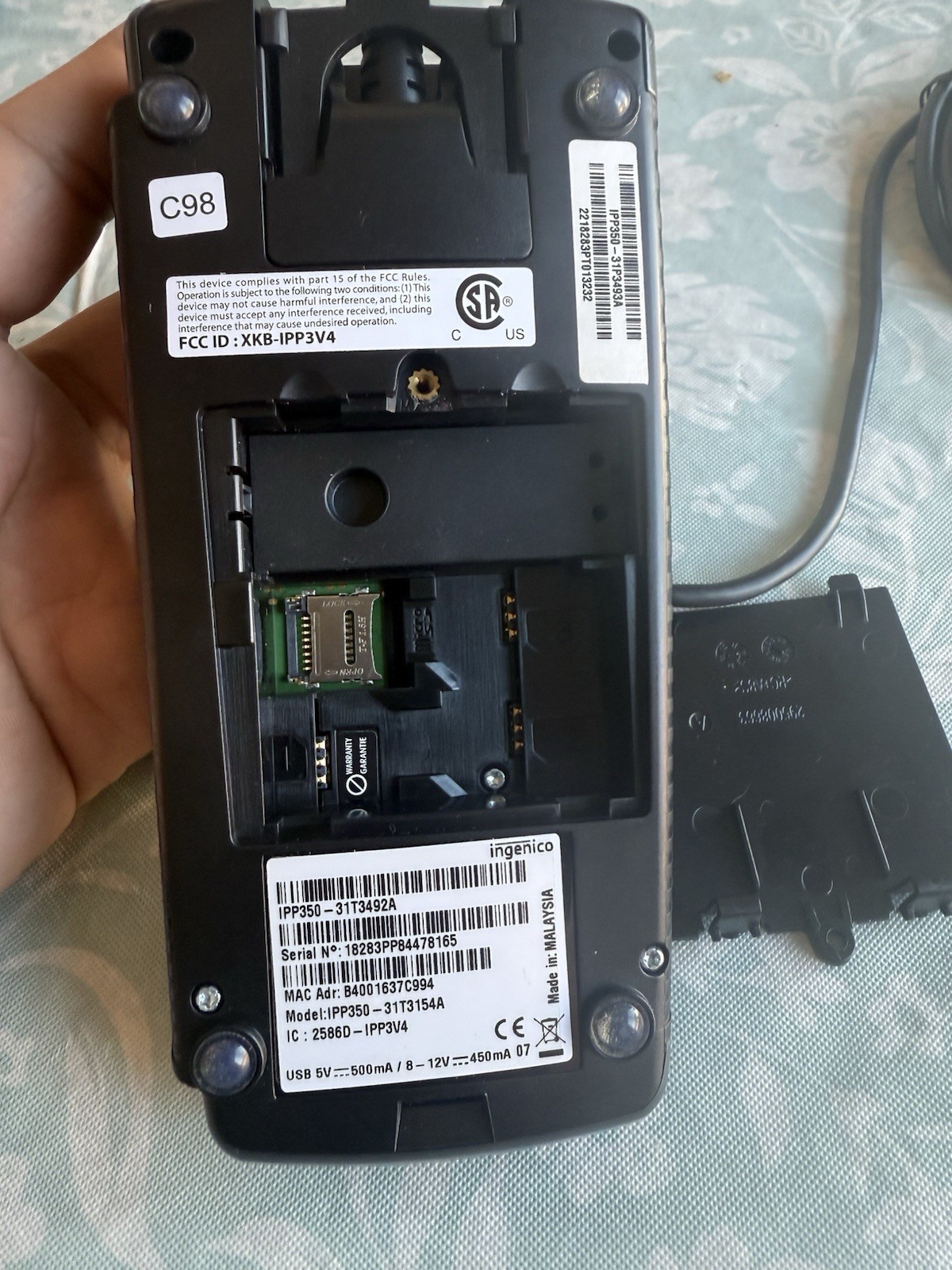 Ingenico iPP350 Credit Debit Card Reader With Power Cord Used