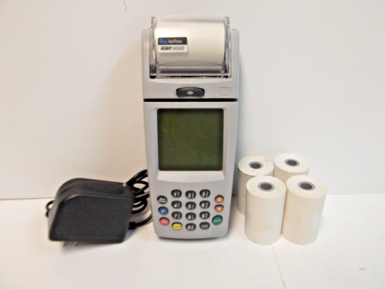 Verifone Nurit 8000S Credit Card Scanner Power Tested W/ 4 EXTRA PAPER ROLLS NEW