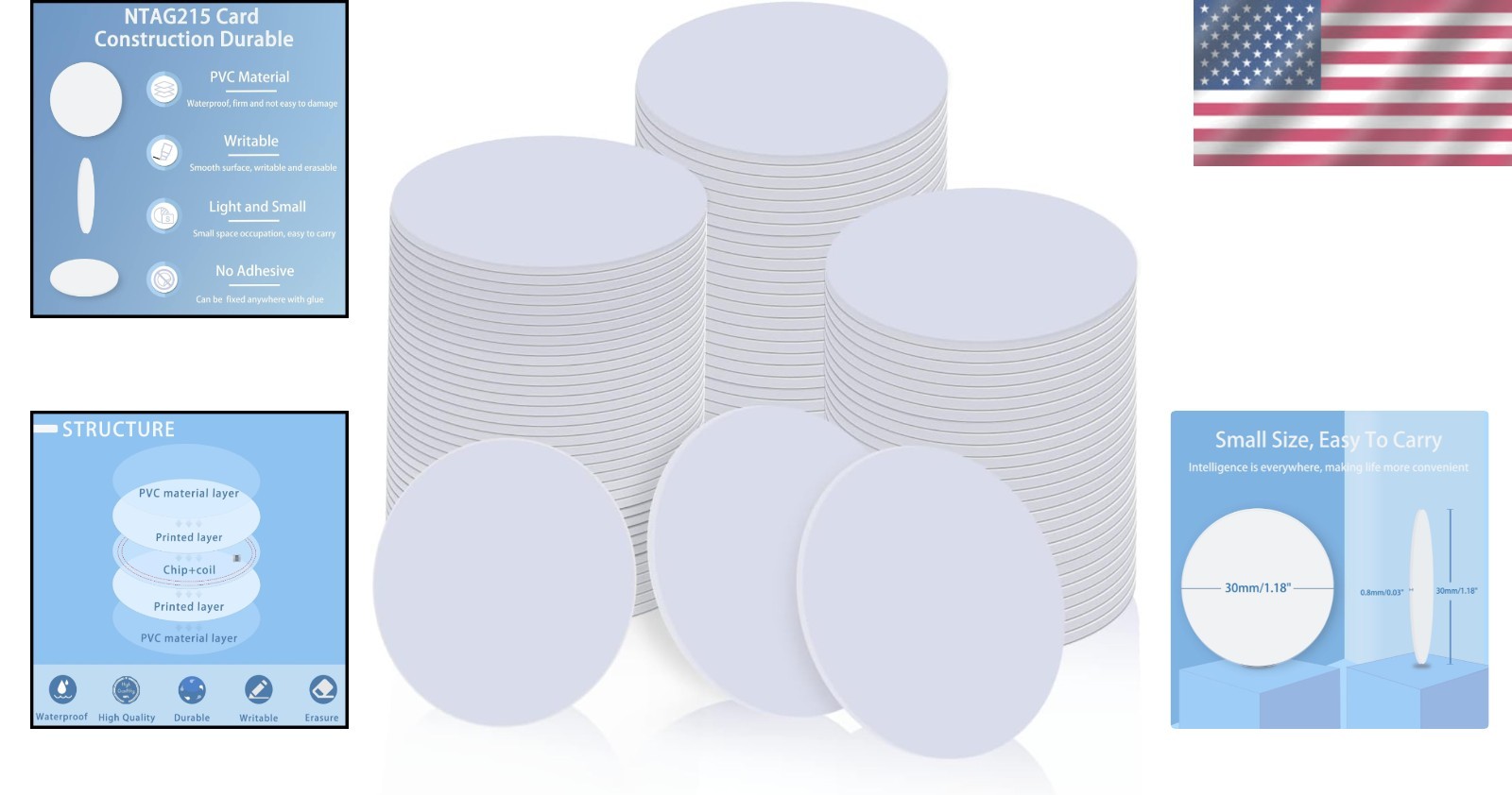 100 Count 30mm NFC Coin Cards – Rewritable Tags for Android Devices