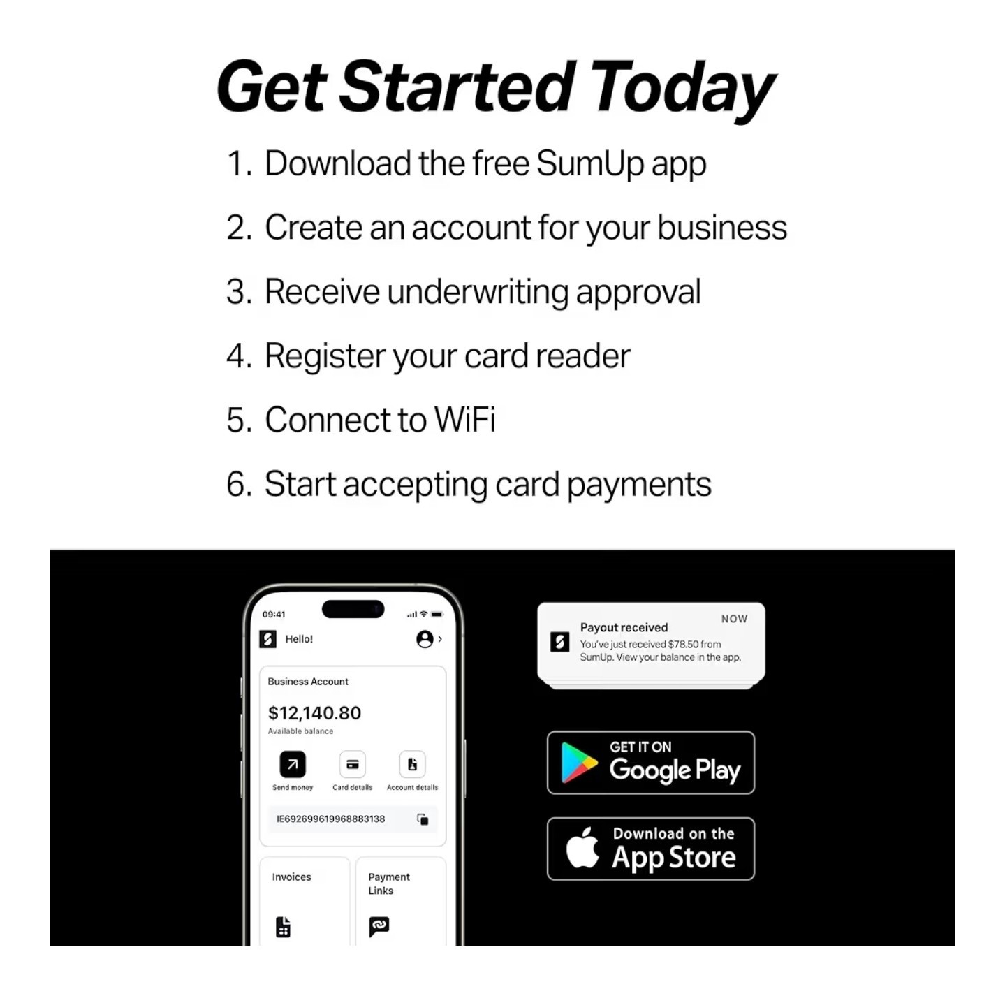 SumUp Solo Credit Card Payment Card Reader with Charging Station. Full Touch-Scr