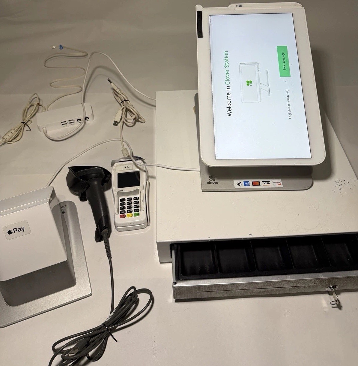 Clover Station C500 POS System Complete Setup w/ Printer Cash Drawer Terminal