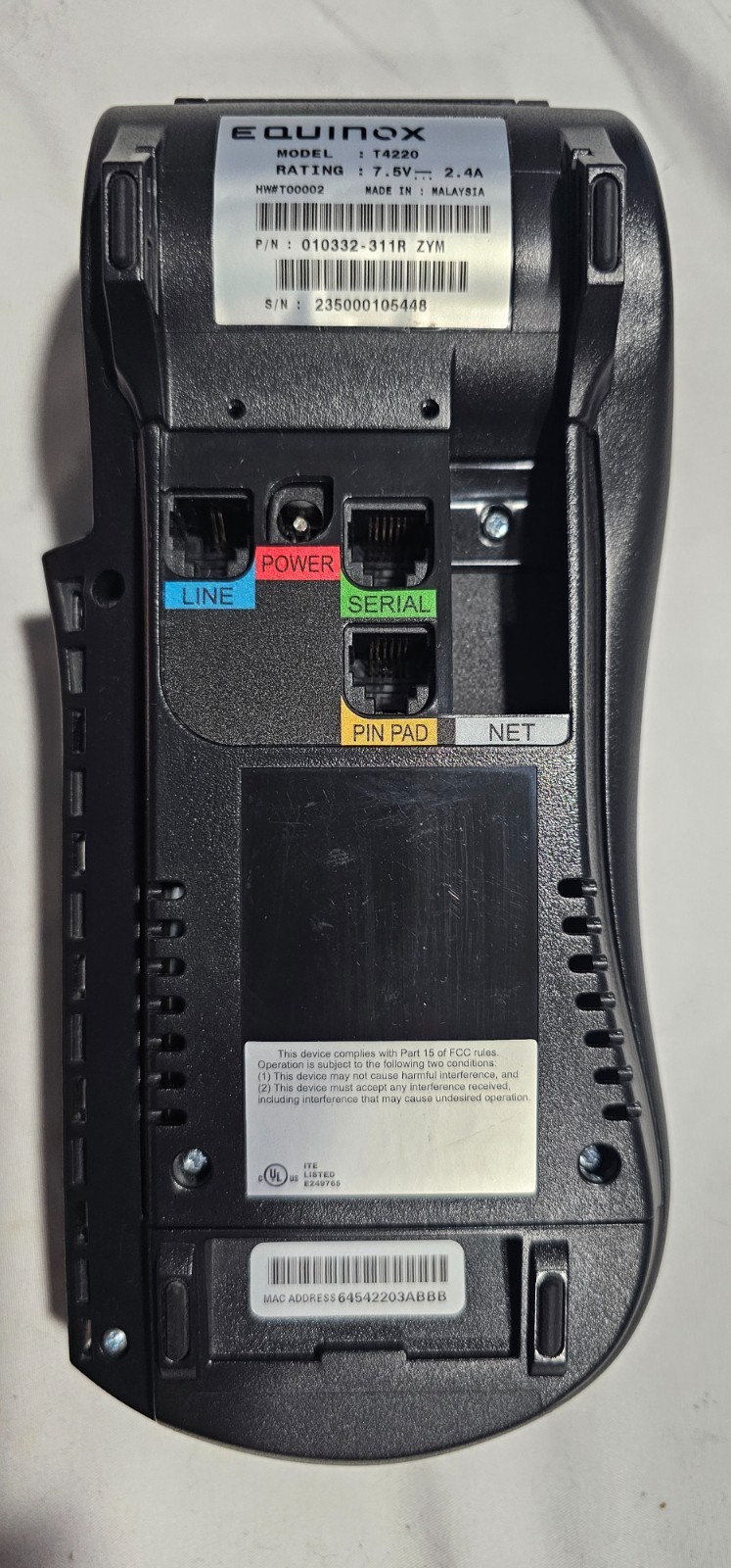 Equinox T4220 Merchant Credit Card Payment Terminal – No Test. No Power Cord