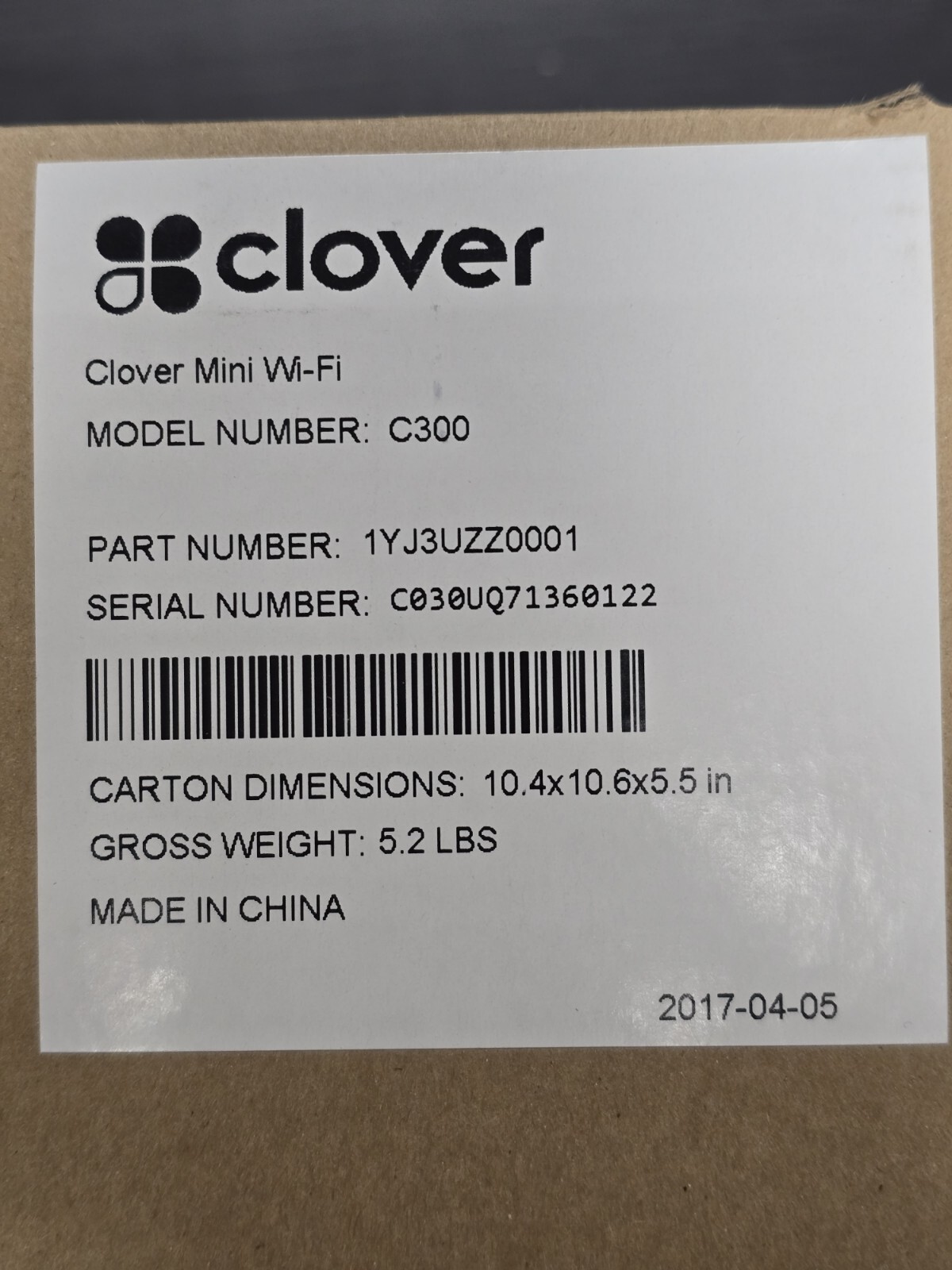 Clover Mini Wifi C300 – Card Reader / POS Point of Sale System w/ Power Supply