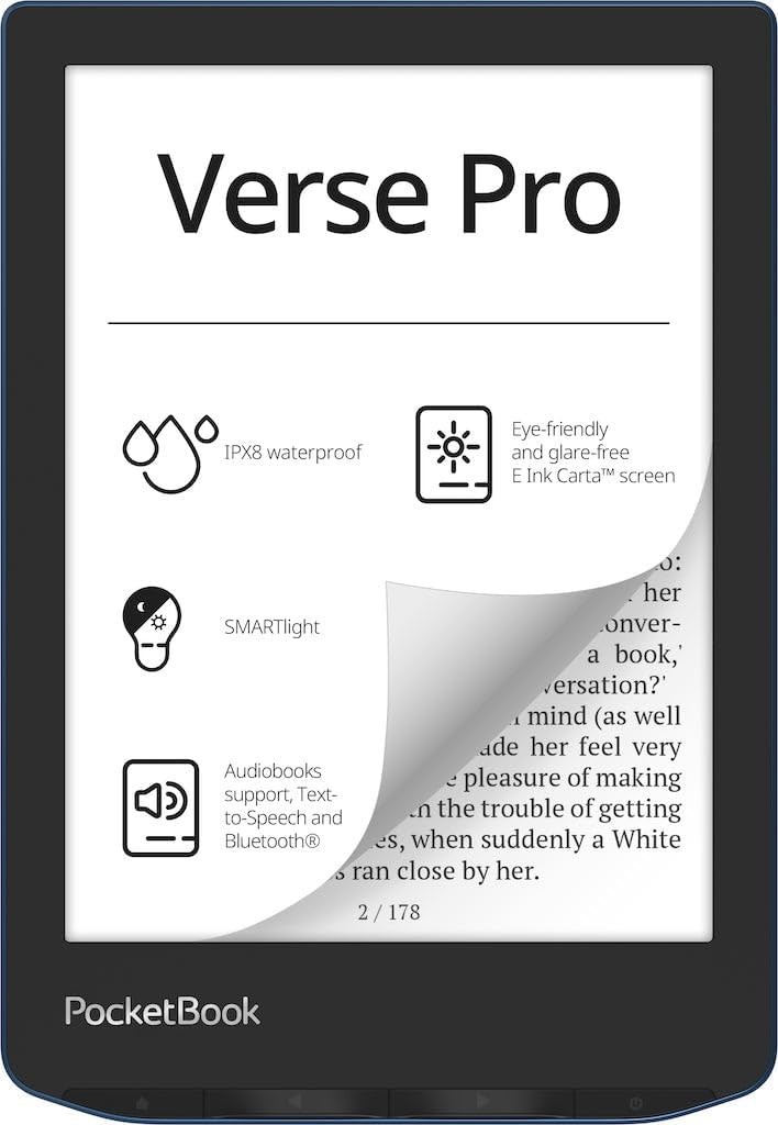 PocketBook Verse Pro E-Reader Waterproof, 6” E-Ink Carta™ HD Touchscreen, Azure