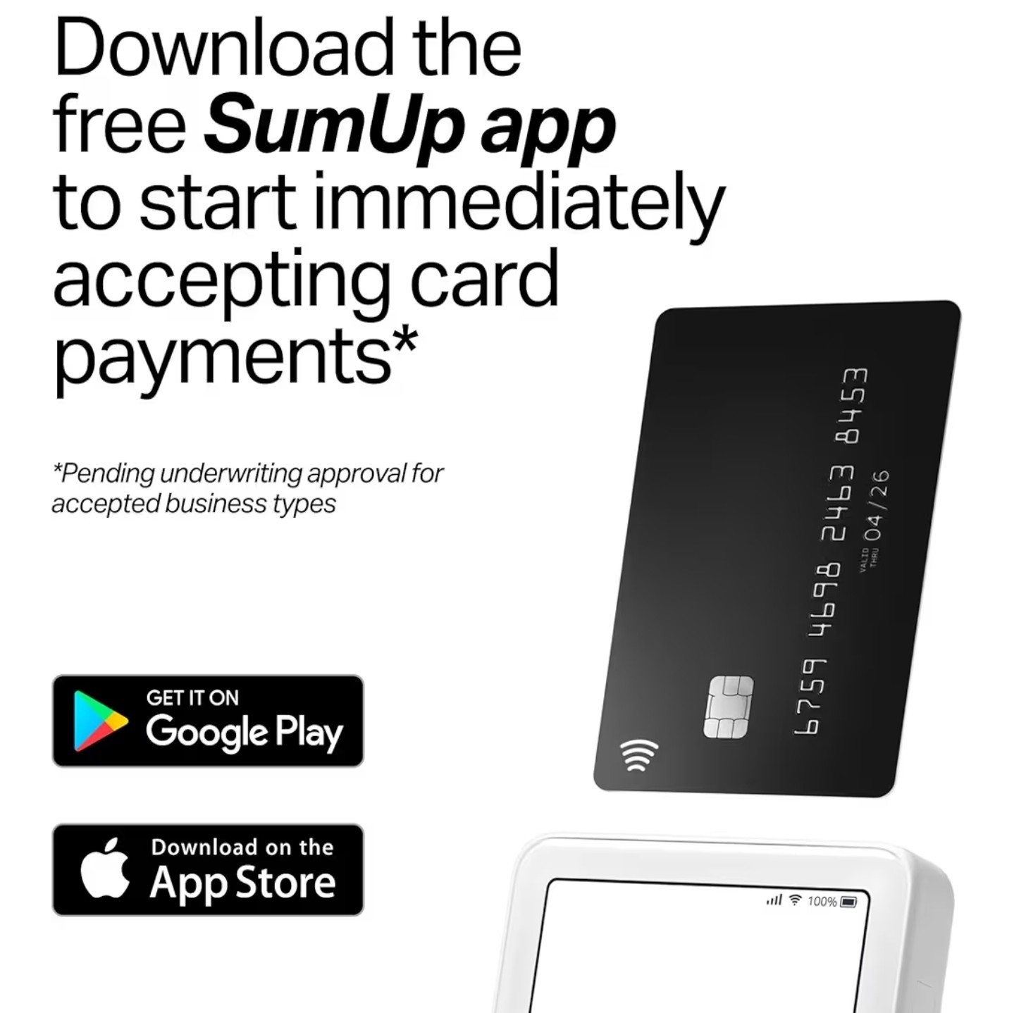 SumUp Solo Credit Card Payment Card Reader with Charging Station. Full Touch-Scr