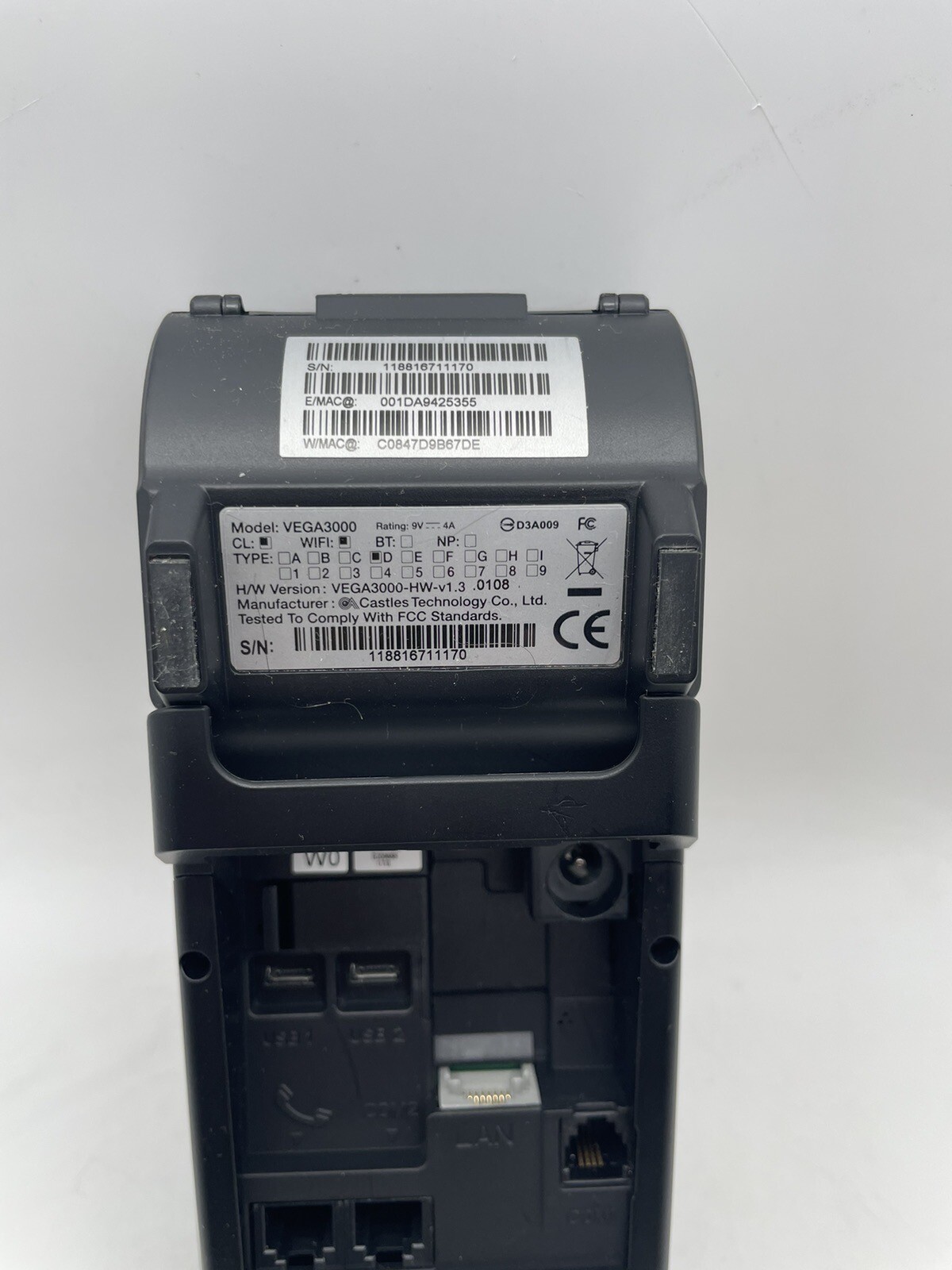 D javoo VEGA 3000 Magnetic POS Credit Card Terminal with AC Adapter WORKING