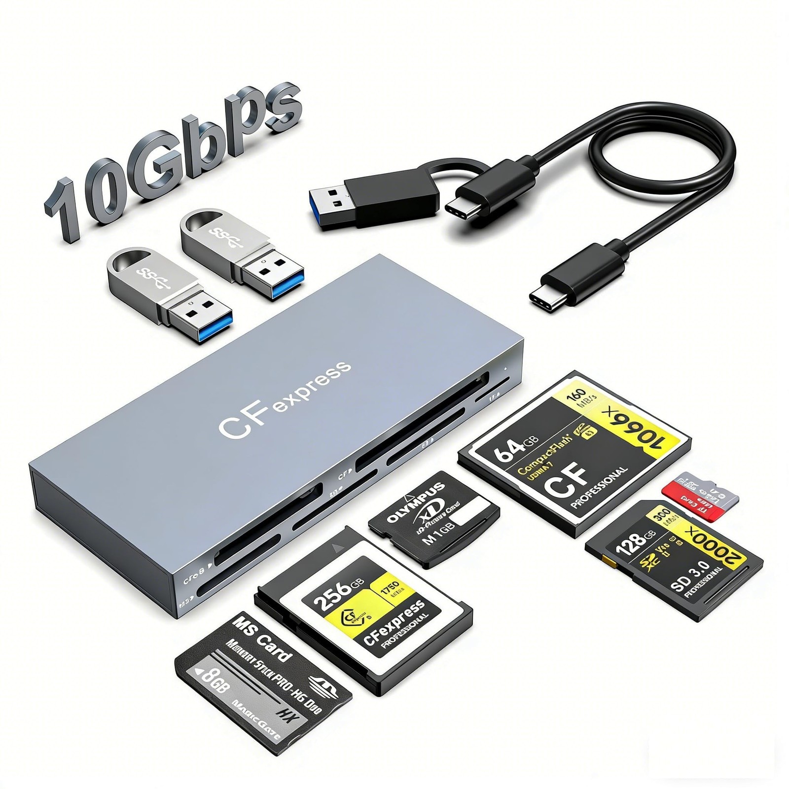 CFexpress Type B Card Reader 8 in 1, 10Gbps Multi CF Express Reader Adapter f…