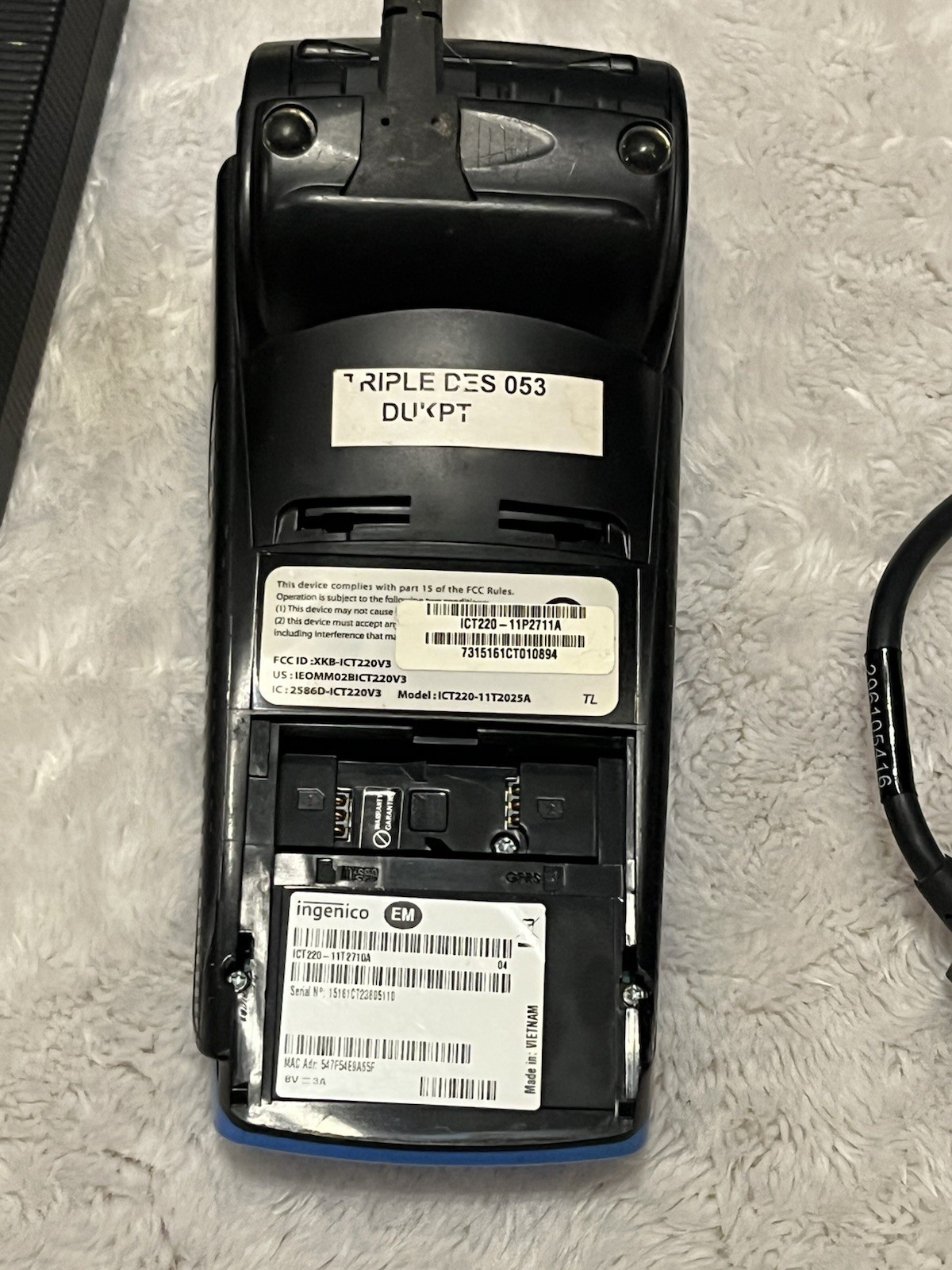 Ingenico ICT220 Credit Card Terminal with Wired Connectivity & Power Supply