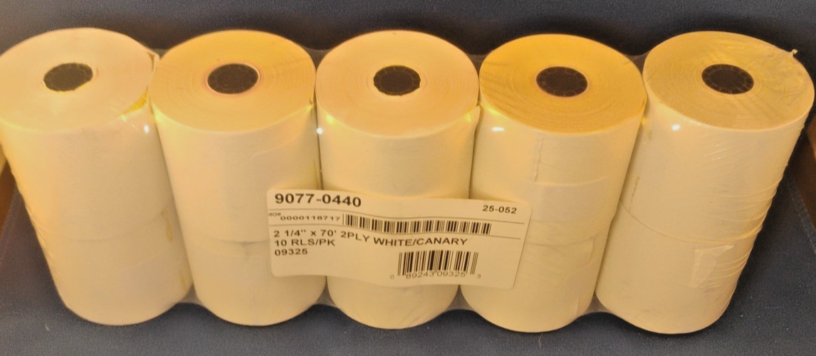 Iconex 2.25″ x 70′ 2-Ply Carbonless POS Paper Rolls | 10 Pack | White Canary