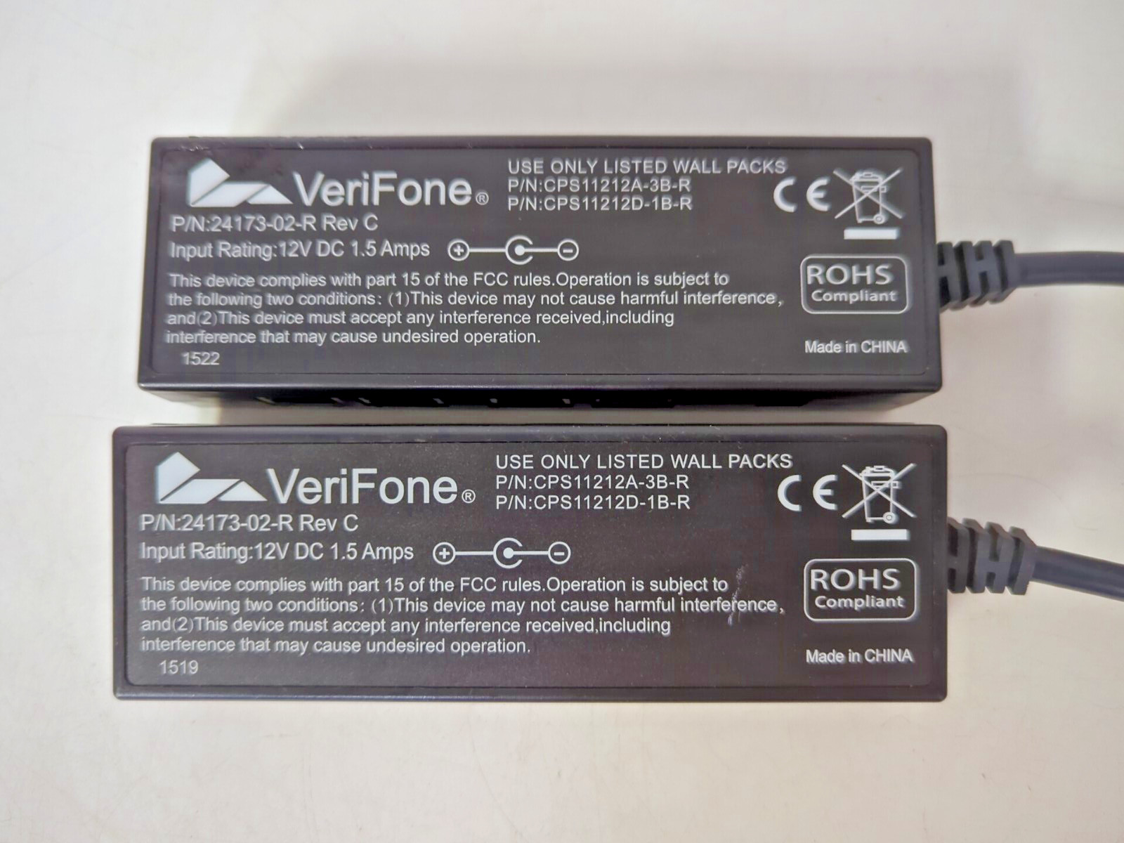 Lot of 2 VeriFone 24173-02 12V DC 1.5 Amps Purple Cables