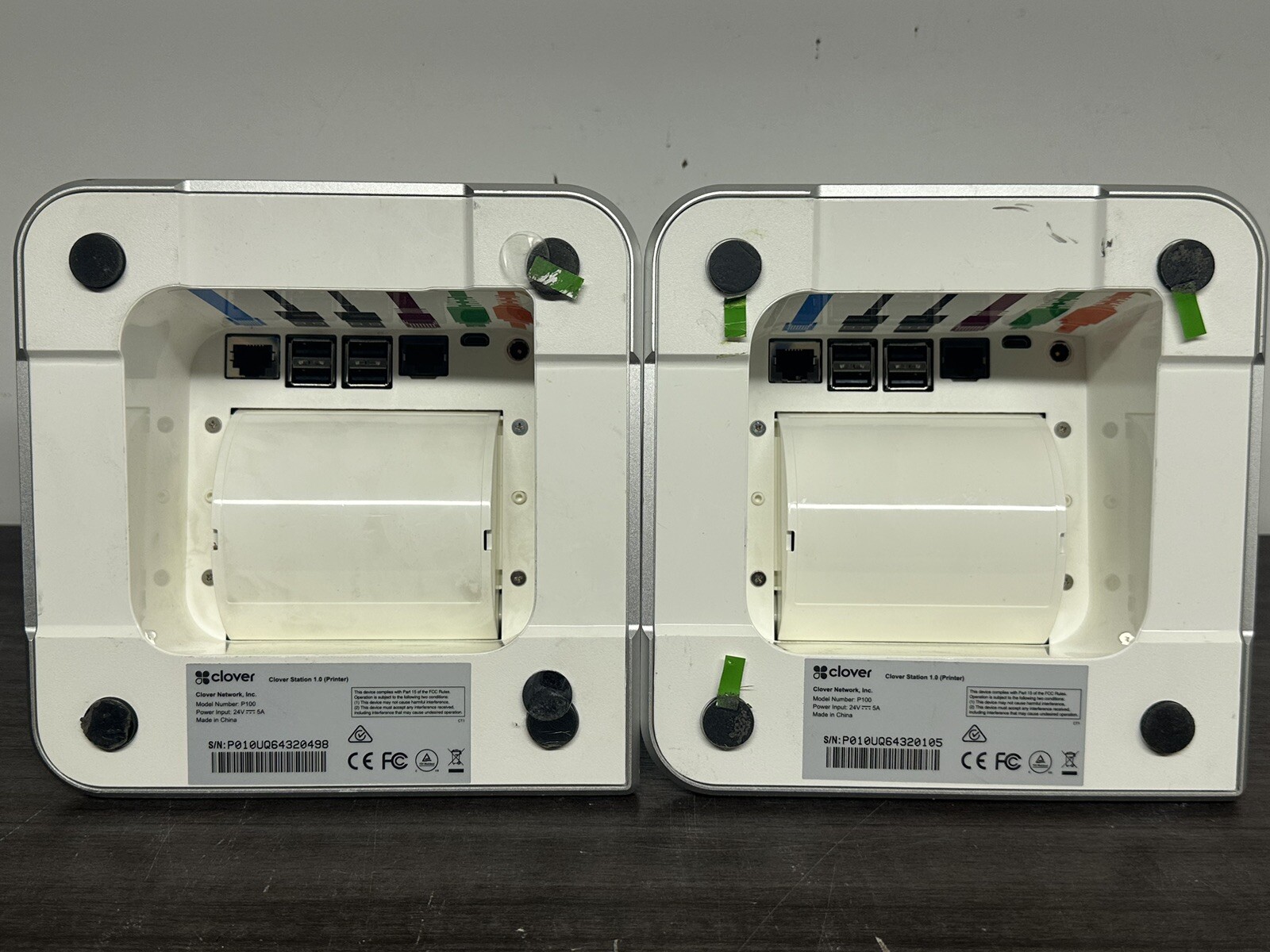 Lot of 2 Clover Station 1.0 High-Speed Receipt Printer P100 W/ 2 Keypads – G78