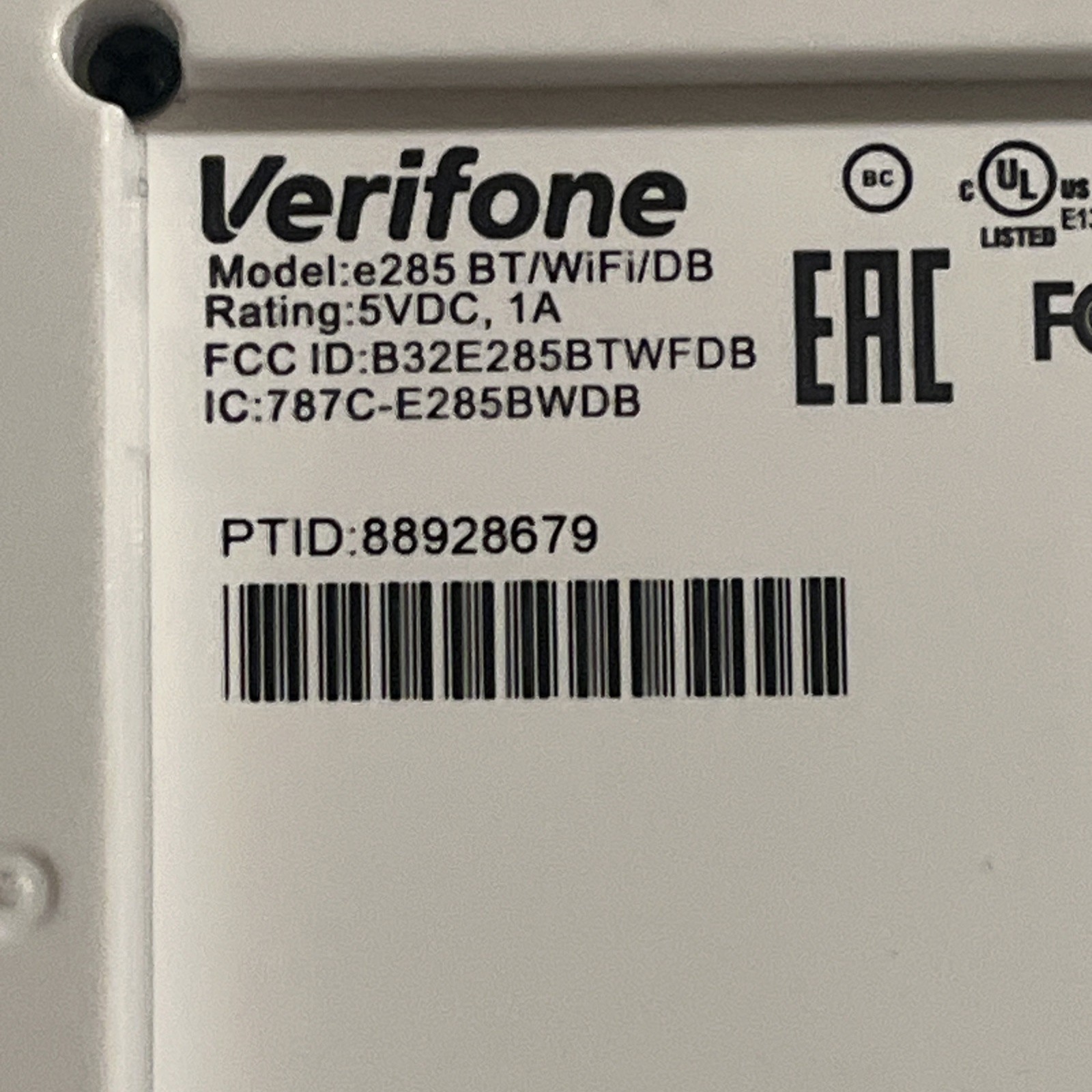 Verifone E285 M087-500-14-WWA Mobile Payment Device Wi-Fi/BT 512MB