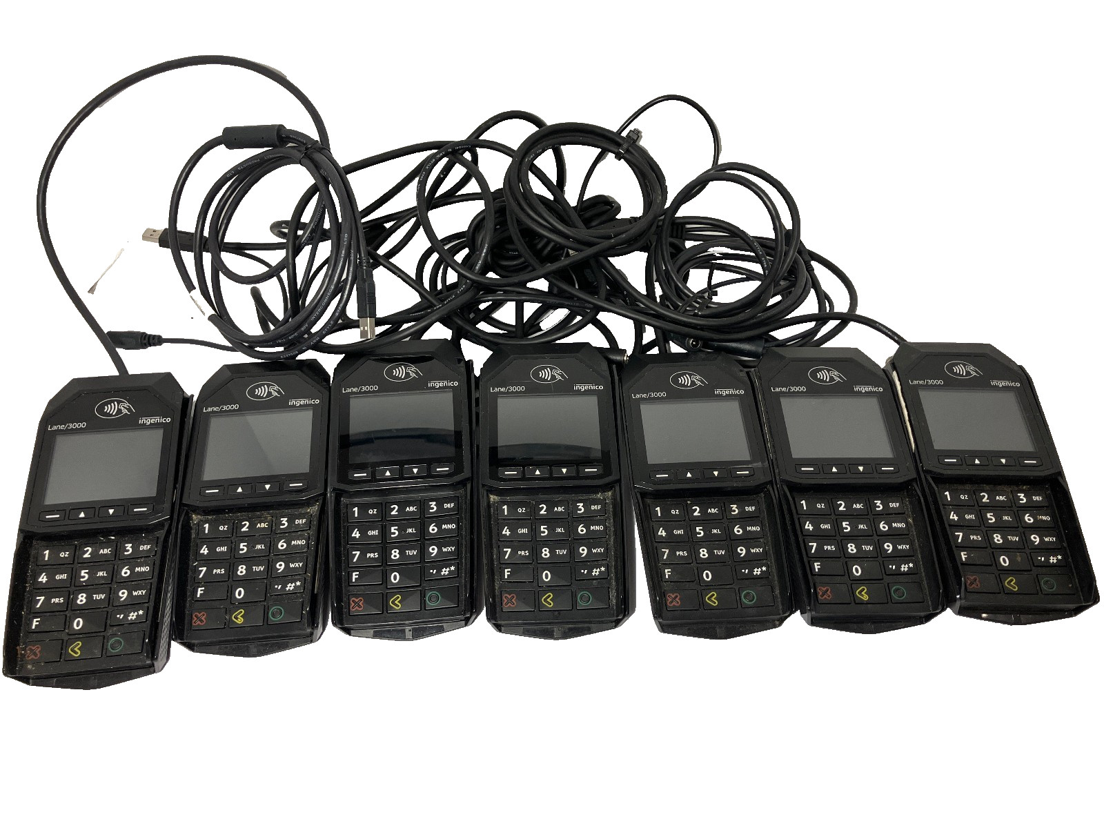 Lot of 7 Ingenico Lane 3000 CL/Eth Pin-Pad Credit Card Terminals w/ Pwr USB Cbl