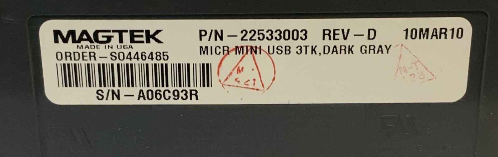MagTek ORDER-S0446485 USB Magnetic Stripe Swipe Card Reader (22533003) “H6C”