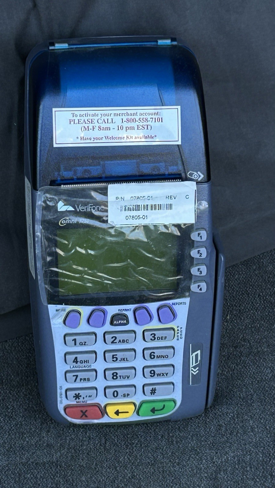 VeriFone Omni 3750 Wired Credit Card Terminal w/ Keypad, MPN 07805-01