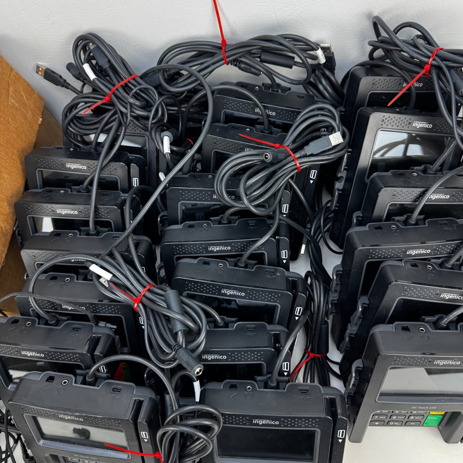 Lot of 22 Ingenico iSC Touch 250 Credit Card Machines w/ Power Supplies & Stylus