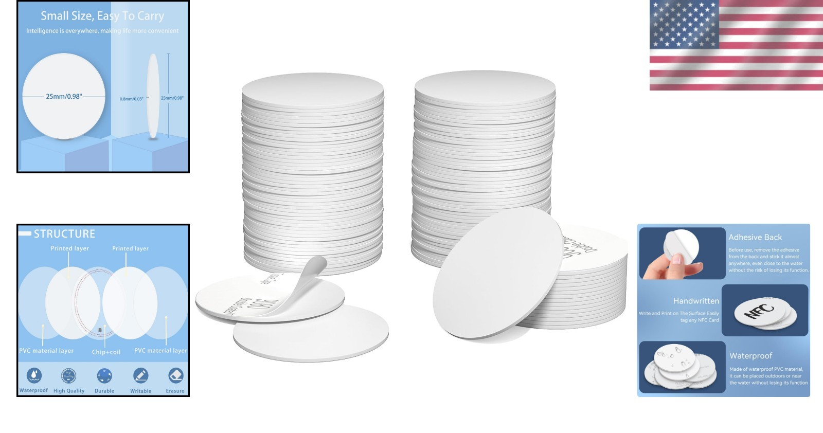 Durable NFC Tags with Adhesive – 50 Pack NTAG215 White Stickers for All Devices