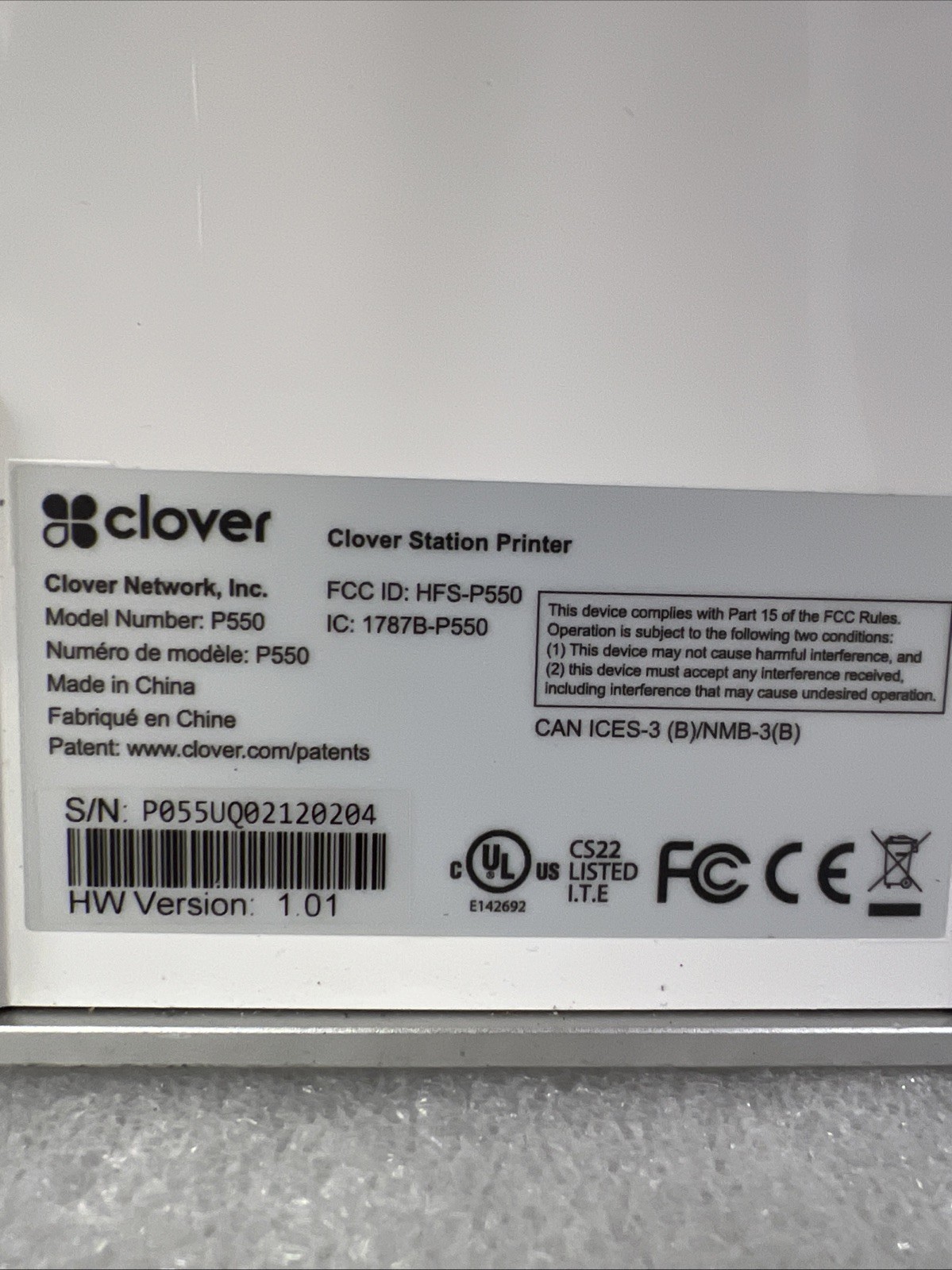 Clover Station P550 Receipt Printer ~ With Cable ✅FOR PARTS✅