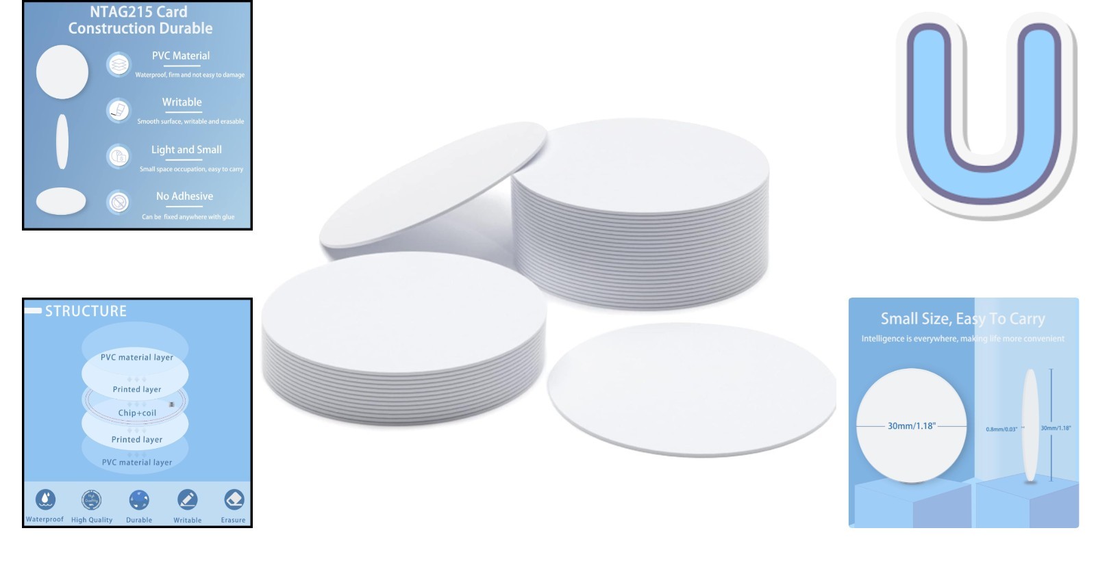 Durable 30mm NFC Tags – 12 Rewritable Cards Compatible with All NFC Smartphones