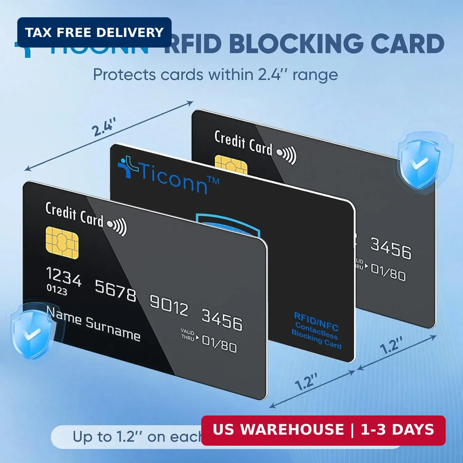 TICONN RFID Blocking Cards – 4 Pack, Premium Contactless NFC Debit Credit Card P