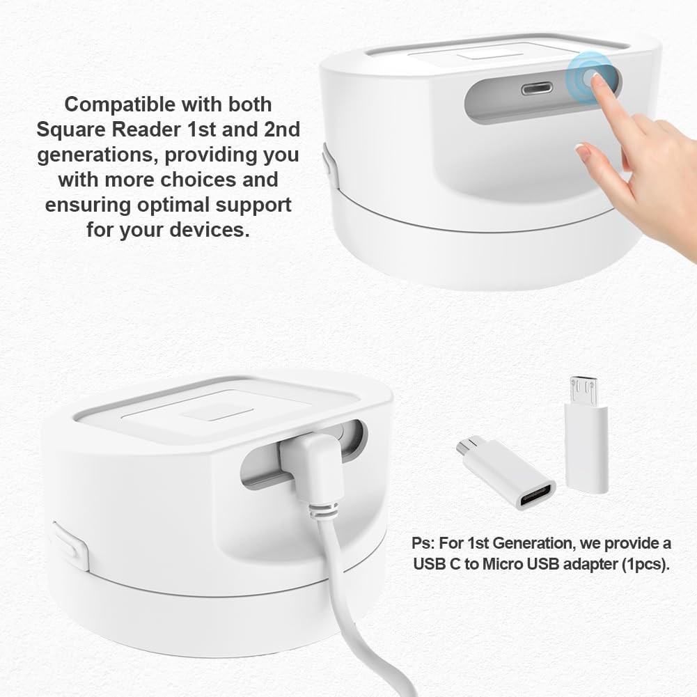 Square Reader Dock – 1st & 2nd Generation Compatibility, Anti-Sleep, White