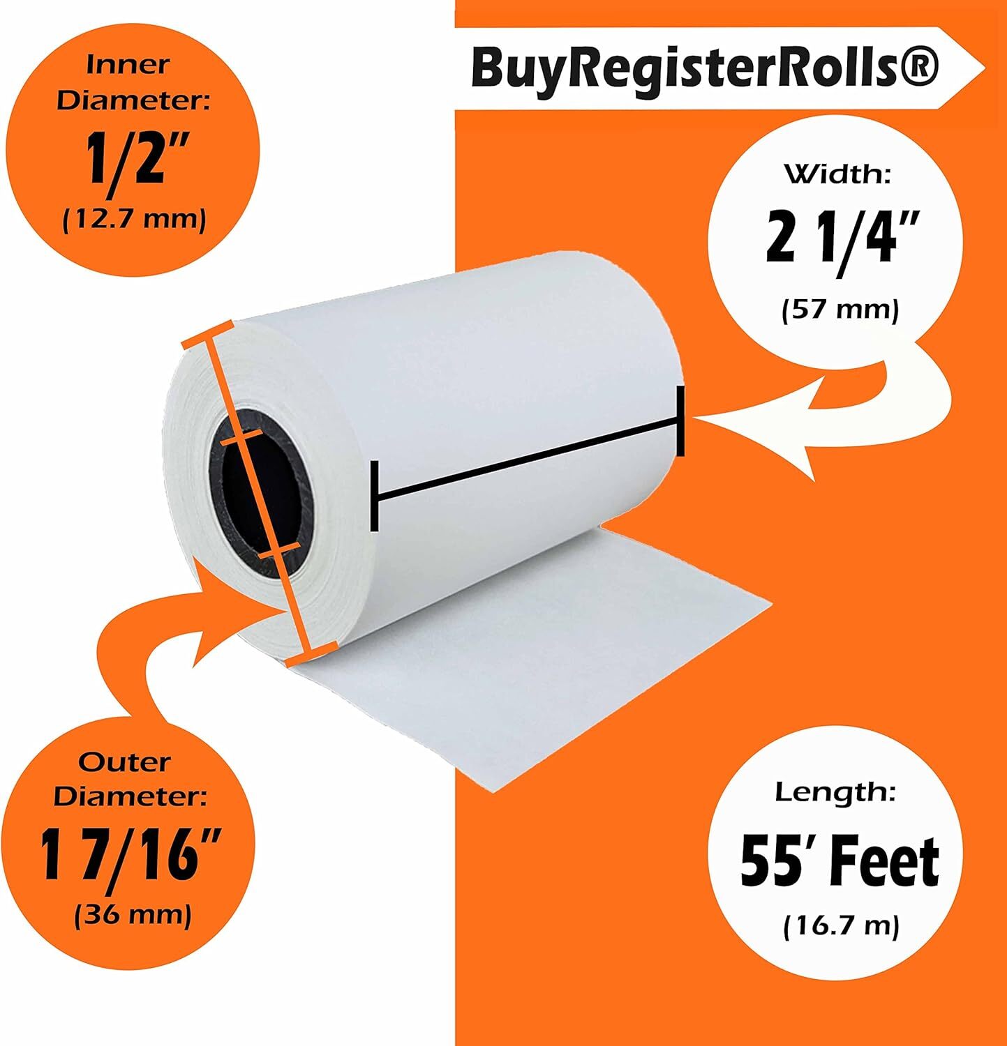 Receipt Paper Roll for Square Terminal Credit Card Machine 2 1/4 x 55 (10…