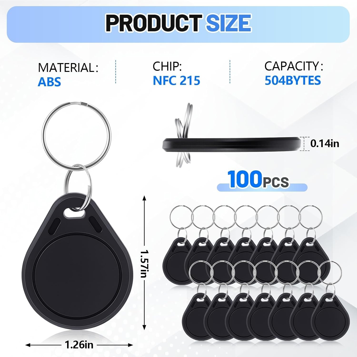 100 Pack NFC Tags Keychain Business Card Programmable