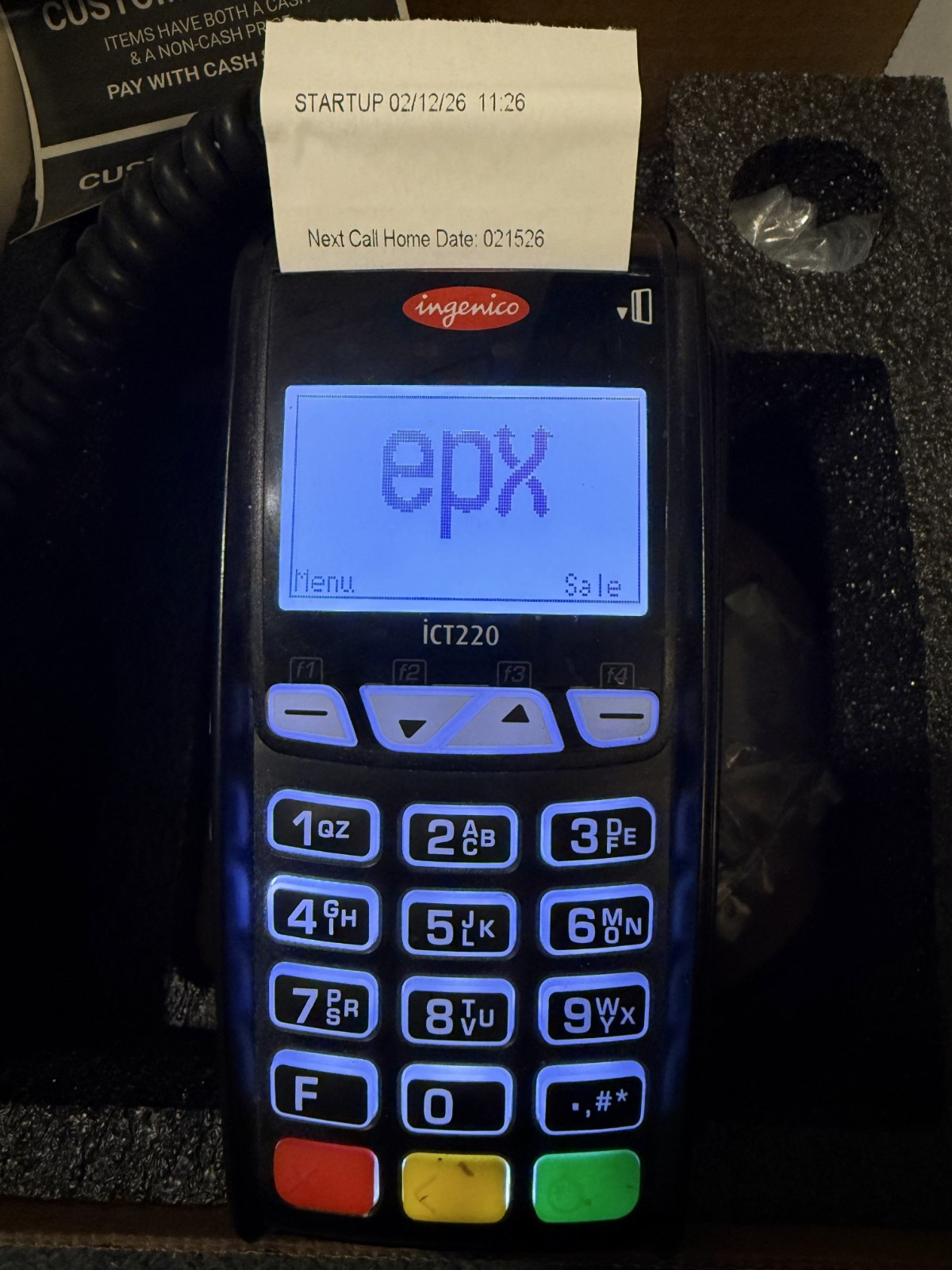 INGENICO ICT220 CREDIT CARD TERMINAL WITH CHIP READER AND 3 ROLLS OF PAPER