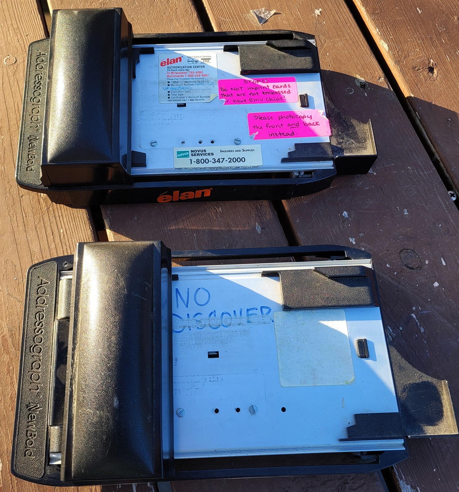 Lot of 2 Addressograph Elan Newbold Bartizan Manual Credit Card Imprint Machine