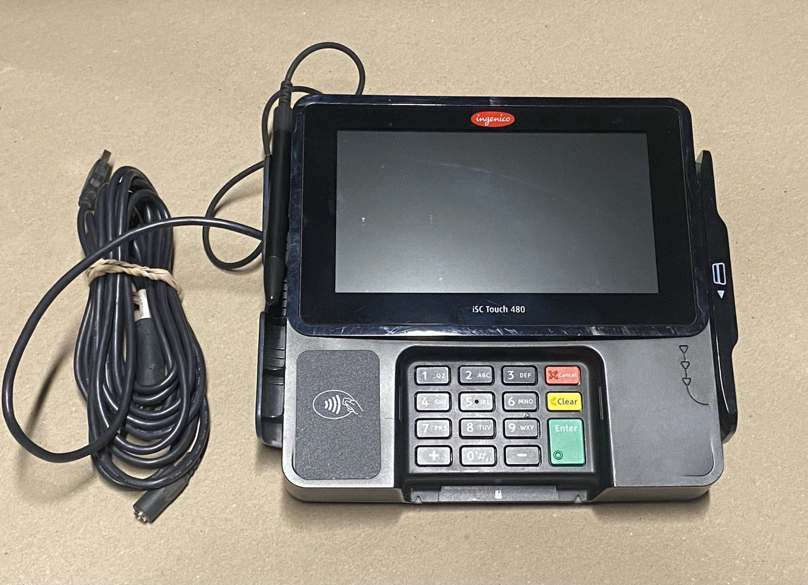 Ingenico iSC Touch 250-USTSQ73B Credit Card Machine w/ Stylus, Stand, and Cables