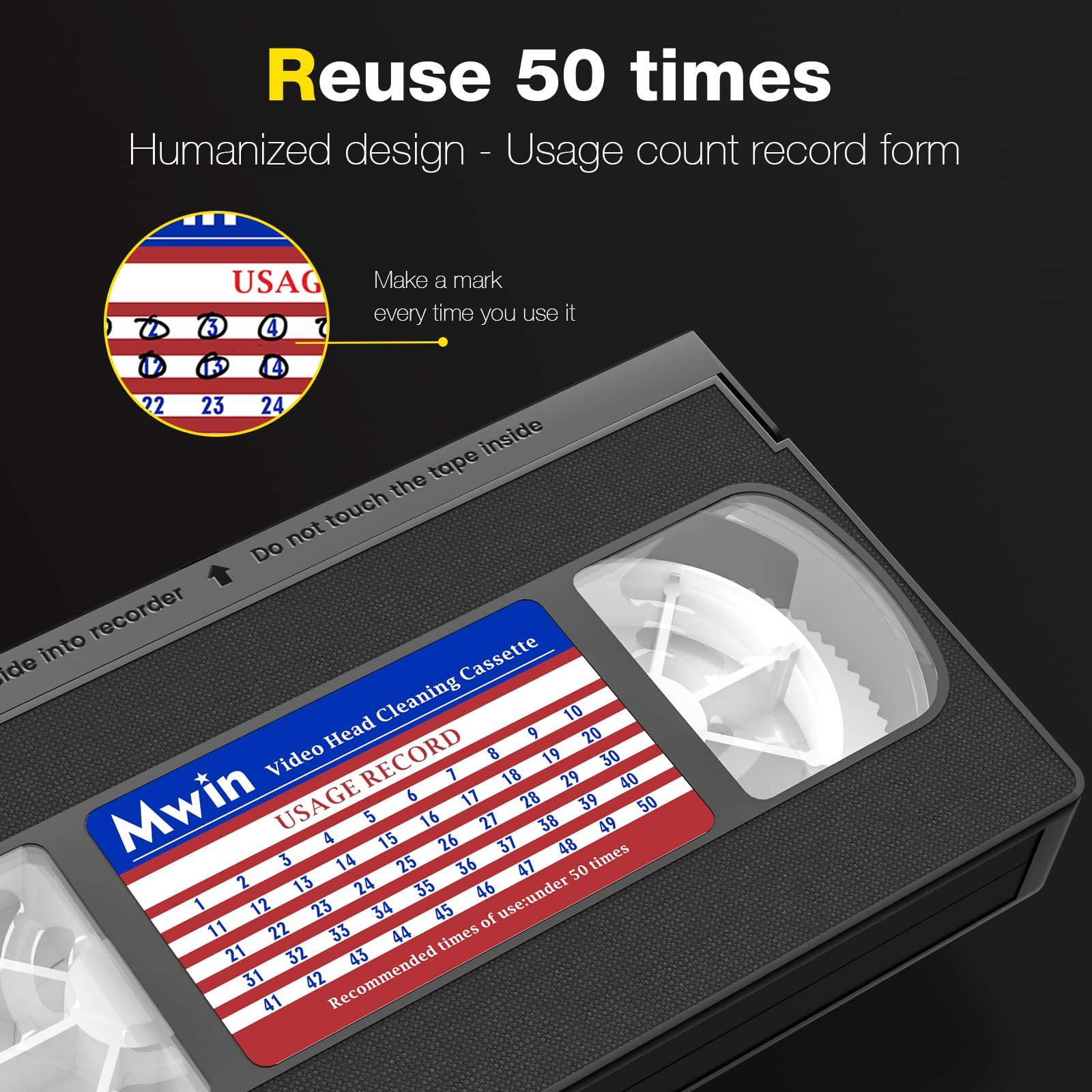Mwin VHS Head Cleaner for VHS/VCR Players, Dry Technology- No Fluid Reusable…