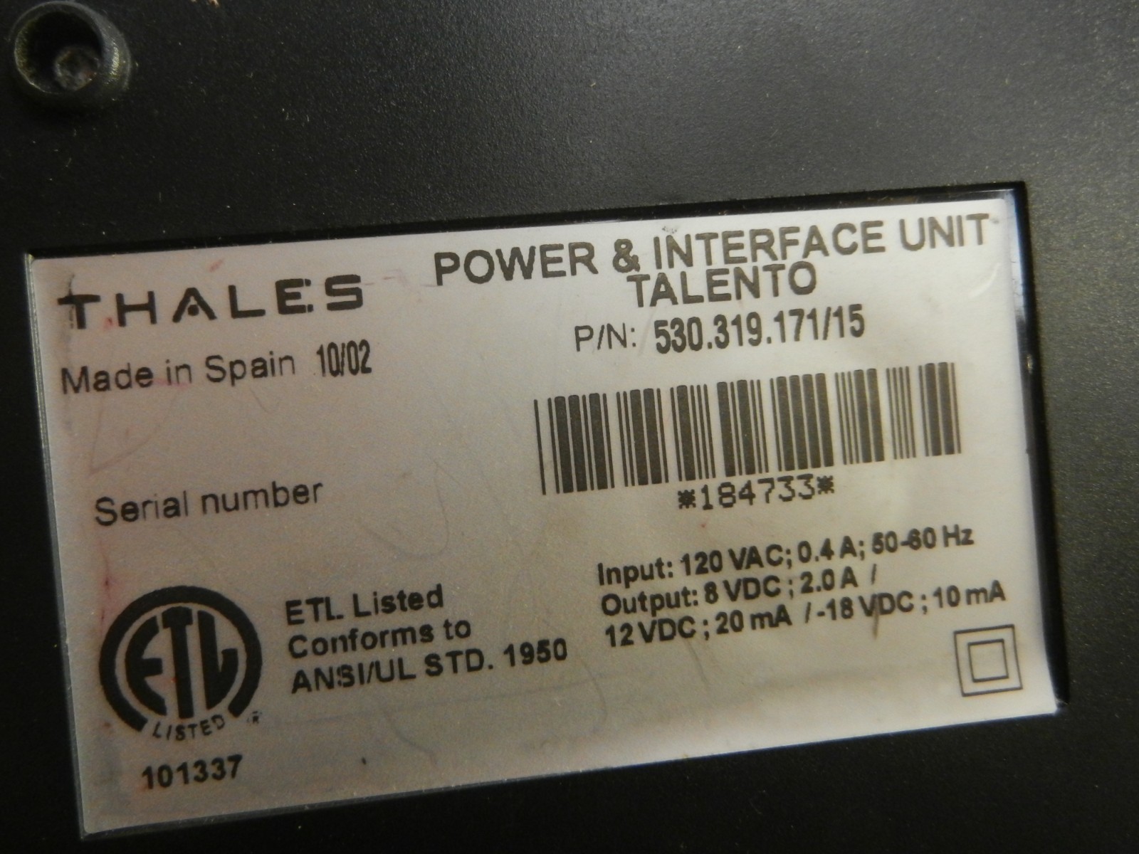 Thales Talento Power & Interface Unit 530.319.171/15 for Credit Card Terminal