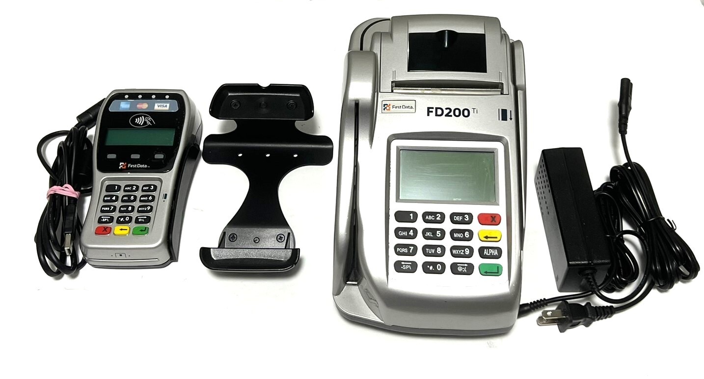 First Data FD200 Touchscreen Credit Card Terminal w/FD-35 Pin Pad Card Reader