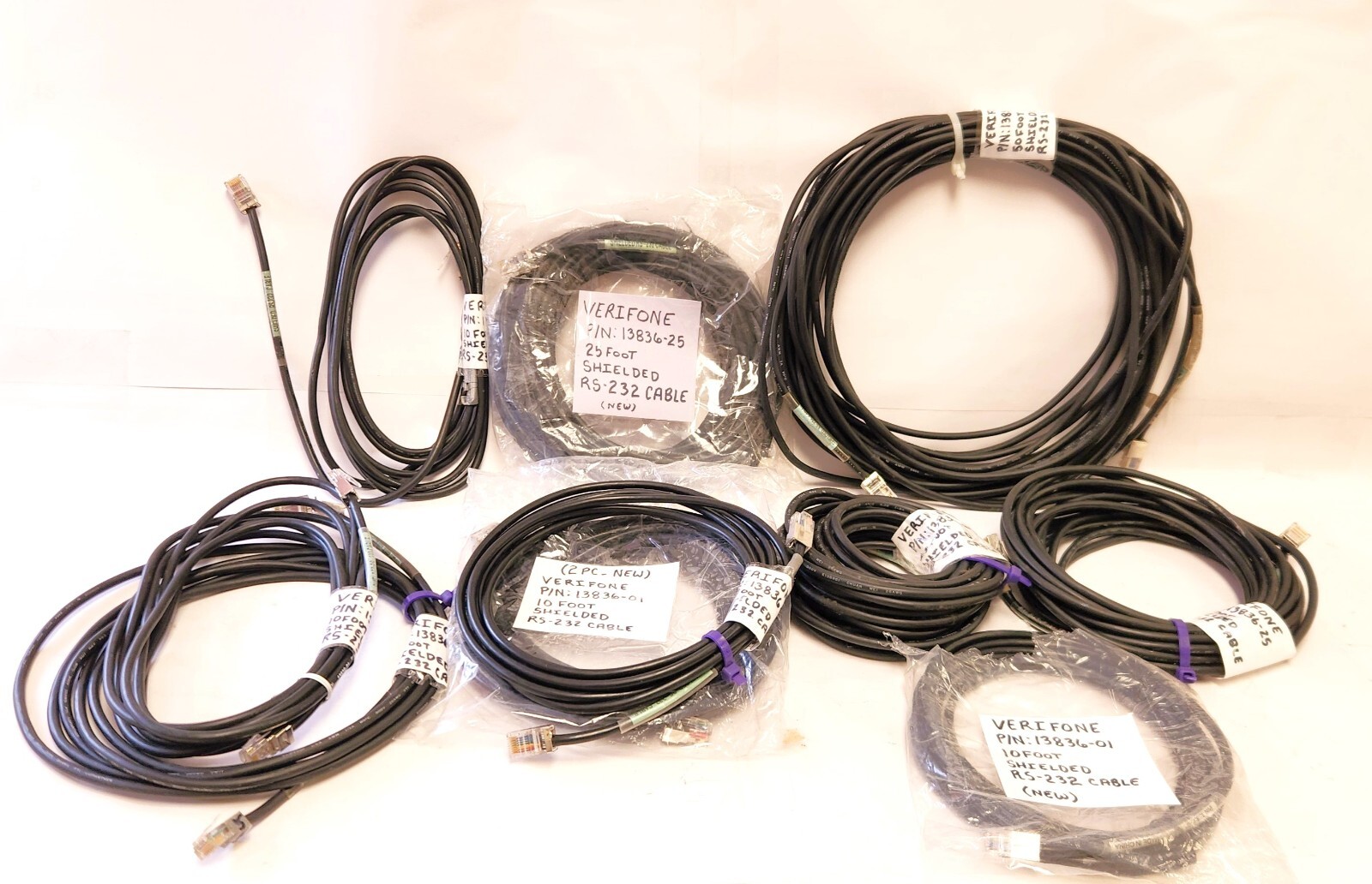 VERIFONE 13836-01, 13836-25, 13836-50 SHIELDED RS-232 CABLE LOT (NEW & USED)