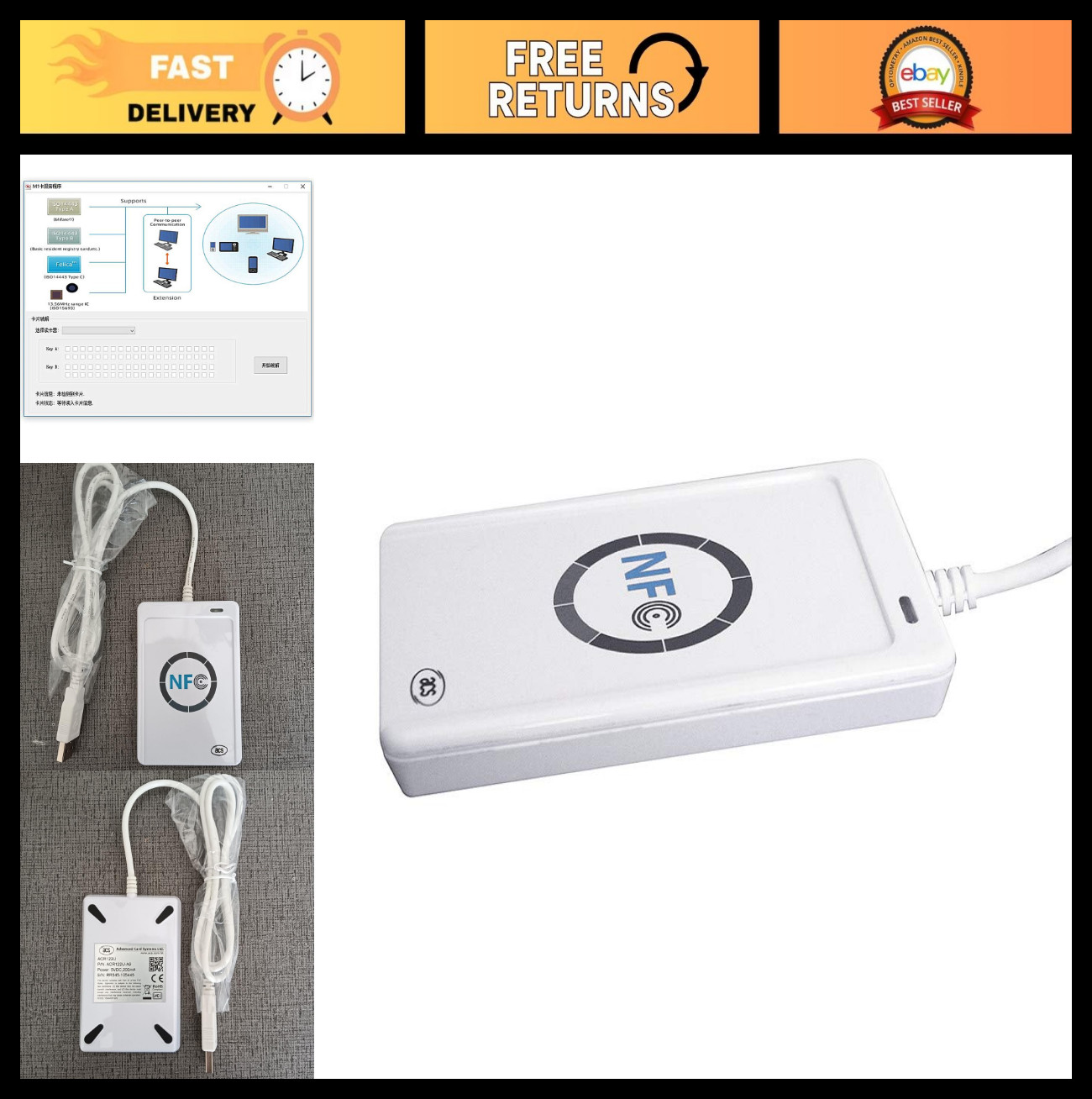 NFC Reader Writer with 5 Ntag213 Tags & Free Software – Fast, Reliable, Easy Set