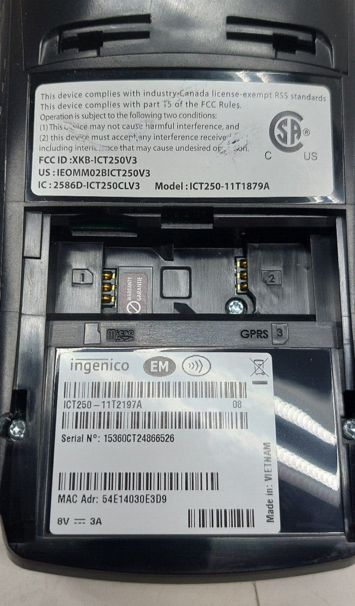 Ingenico ICT250 Card Terminal Reader Printer with Power Adapter and LAN Cable