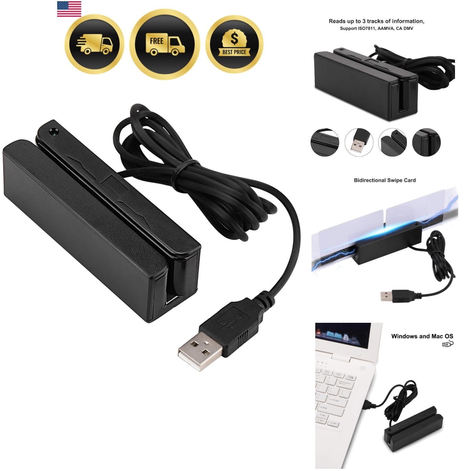 USB Swipe Magnetic Credit Card Reader 3 Tracks Mini Smart Card Reader