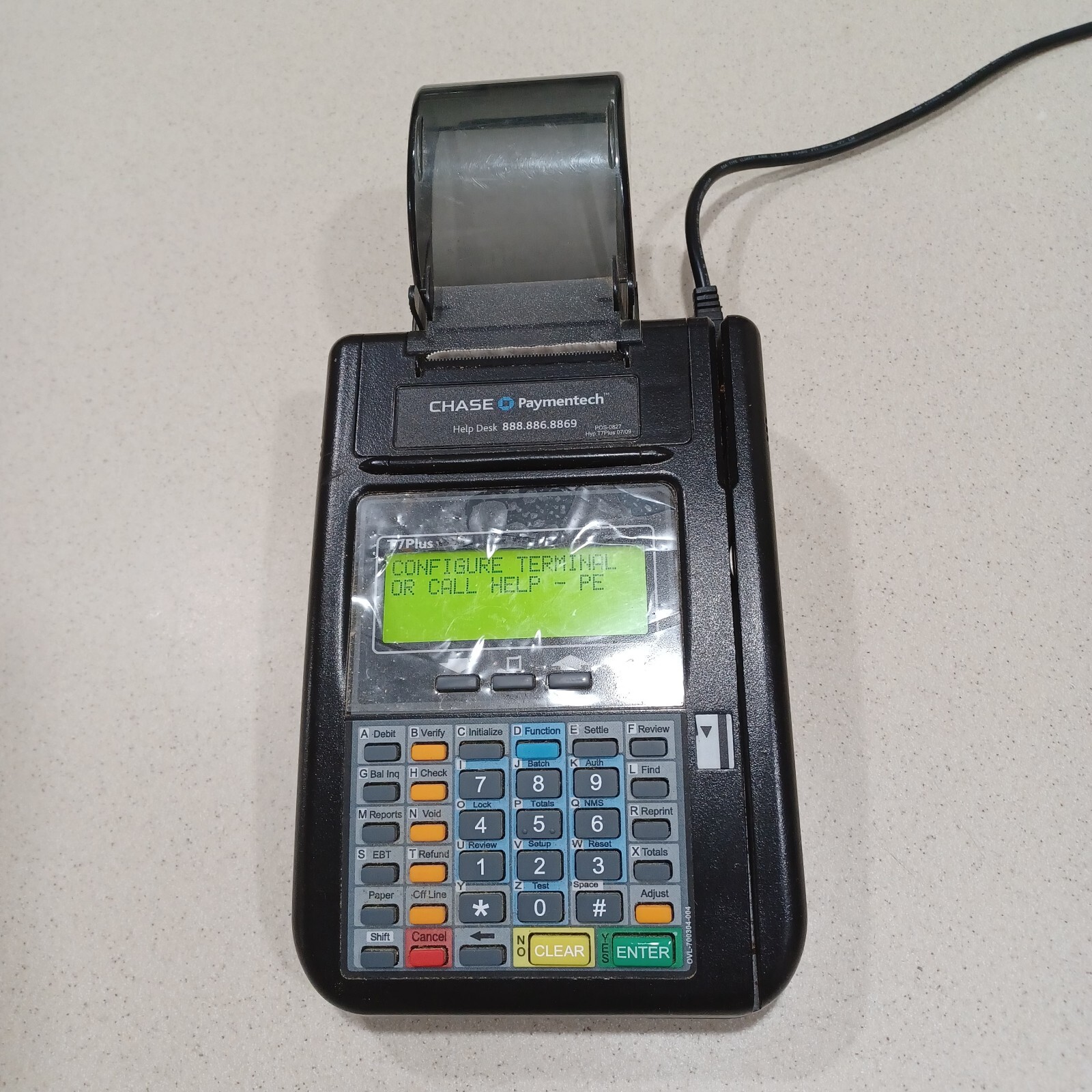 Hypercom T7Plus Chase Paymentech Credit Card Terminal w/ Power Supply. Pre-owned
