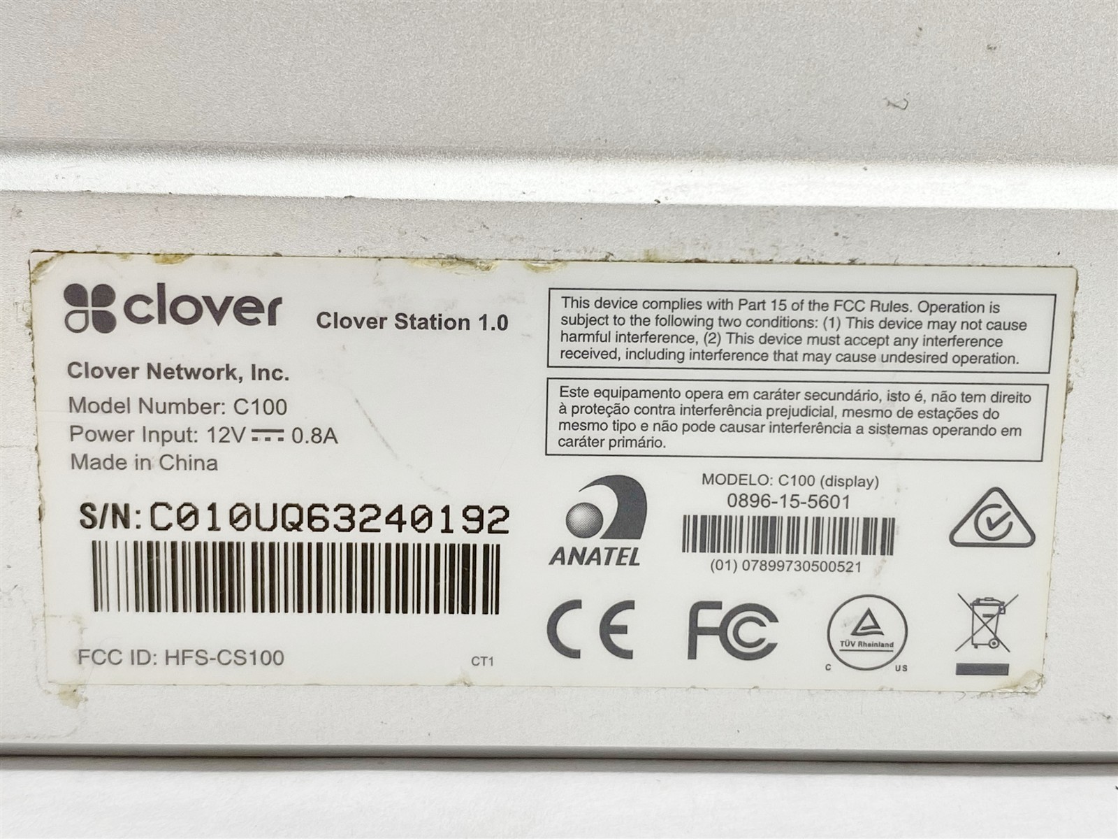 Clover Station 1.0 C100 POS Point of Sale System W/ Printer P100 & AC Adapter