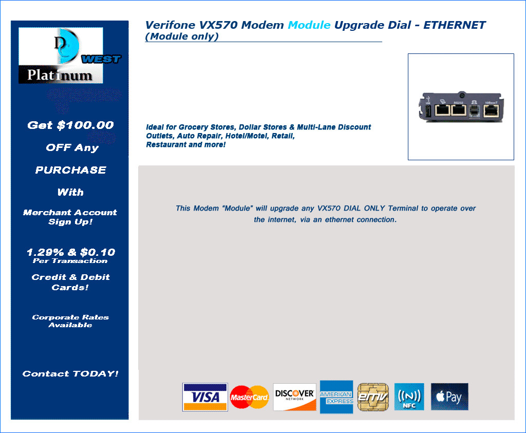Verifone VX570 Credit **MODEM MODULE** UPGRADE FROM “DIAL ONLY” TO ETHERNET