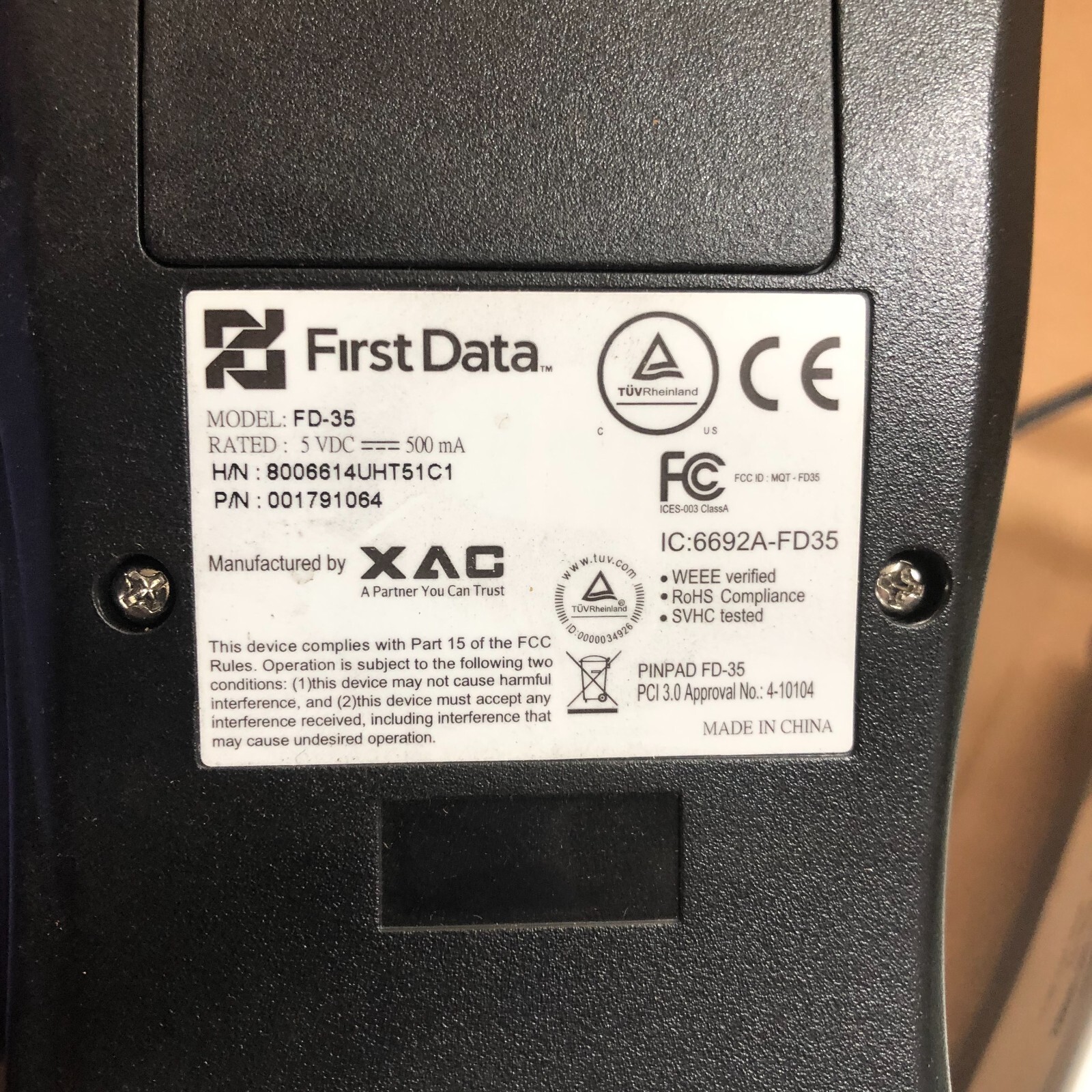 First Data FD35, EMV NFC Dial/IP Credit Card Pin-Pad with FD100Ti included ~