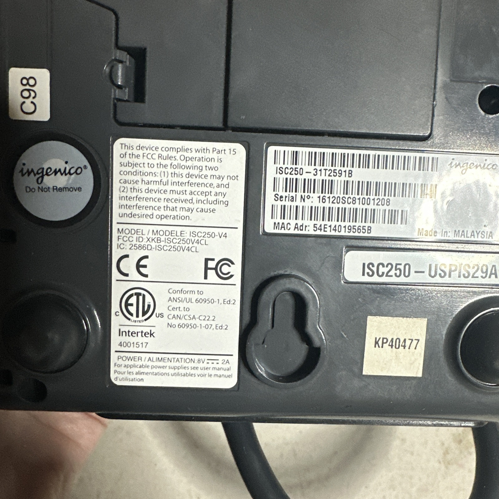 Ingenico ISC250 Smart Payment Terminal Credit Card Reader ISC250 Touch Payment