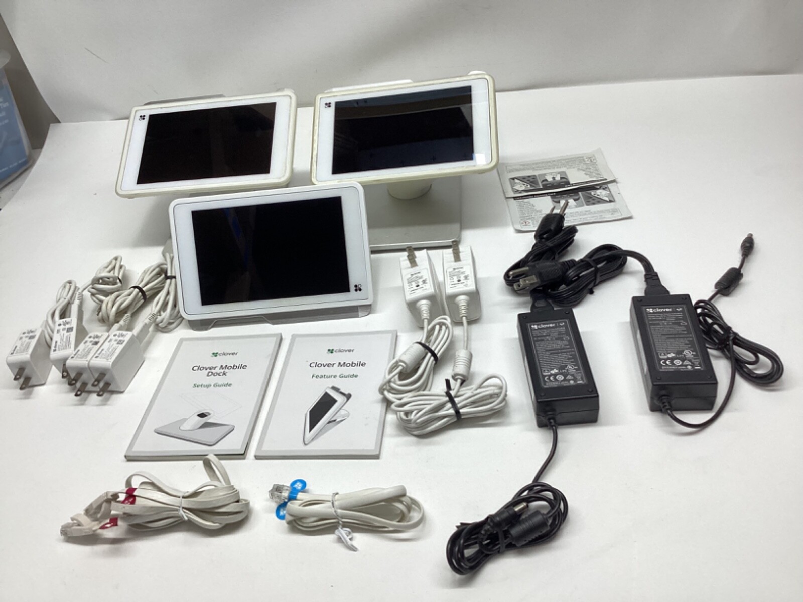 3-Clover Mobile Station C201 mobile dock and misc Clover Power Cords