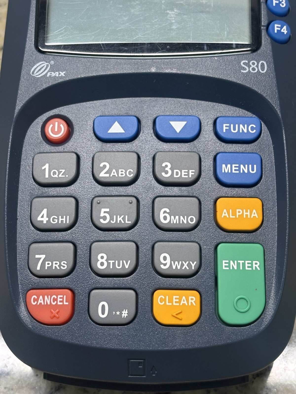 PAX S80 Credit Card Reader Terminal Unit w/ Cables & Receipt Tape Powers On EUC